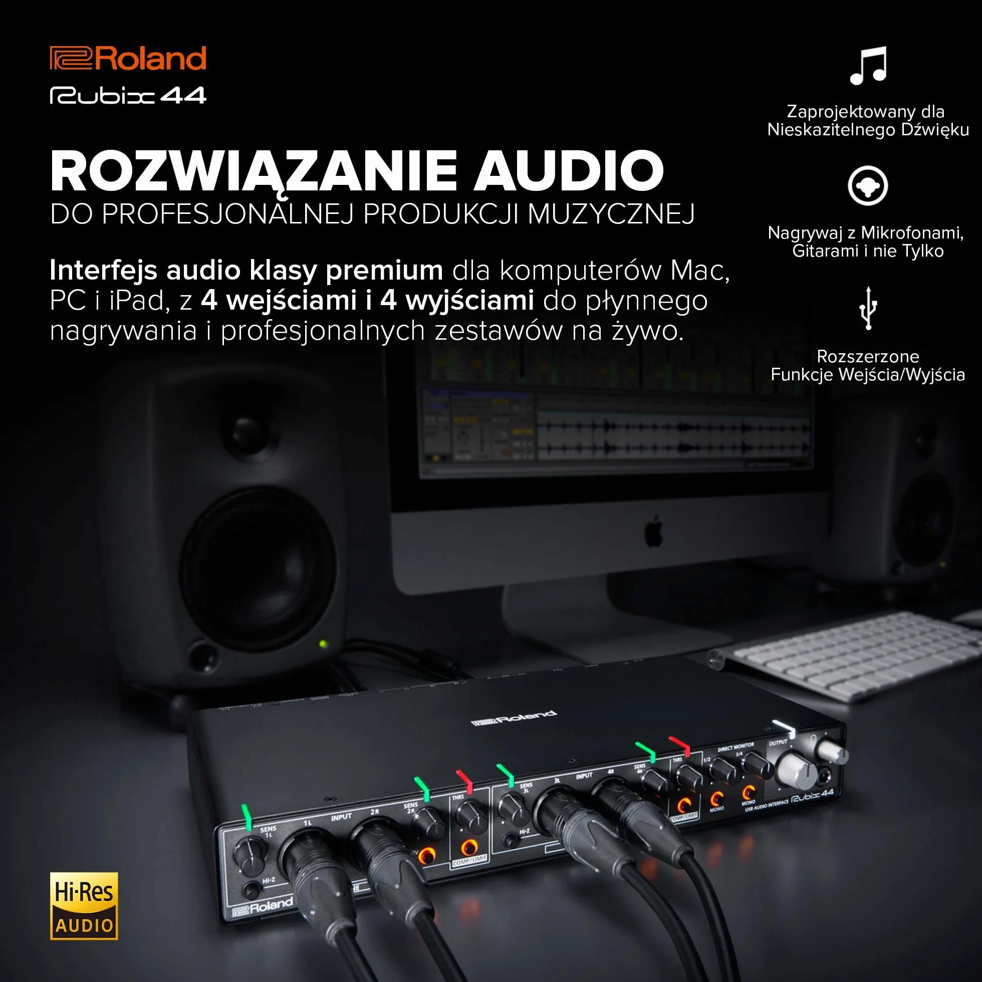 Roland Rubix44 Interfejs Audio USB 4 Wejścia 4 Wyjścia Dźwięk Wysokiej Rozdzielczości Kompaktowy