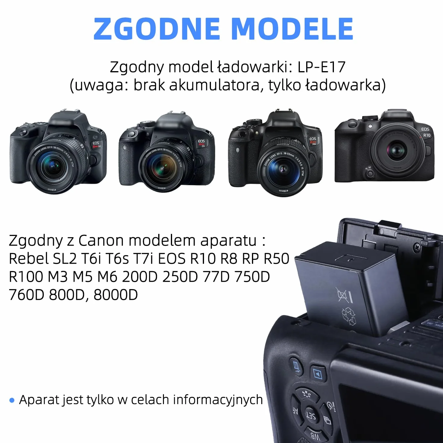 LP-E17 LC-E17C Ładowarka do baterii aparatu kompatybilna z Canon EOS M3 M5 M6 200D 250D 750D 760D 800D Rebel T6i T6s 8000D 9000D Kiss X8i Kiss X9 Rebel SL3