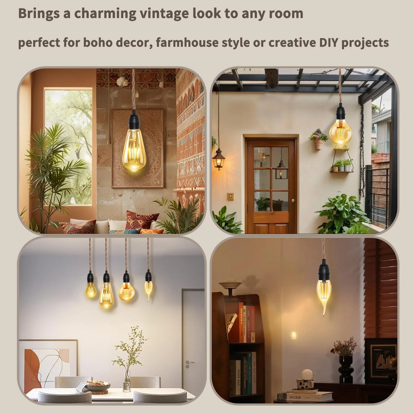 HENGBIRD Oprawka lampy E27 z kablem 4,5 m z woreczkiem śrubowym i hakiem bakelitowym, oprawa lampy konopnej w stylu vintage, z kablem i wtyczką, oprawa E27 do salonu, kuchni, baru, odporna na