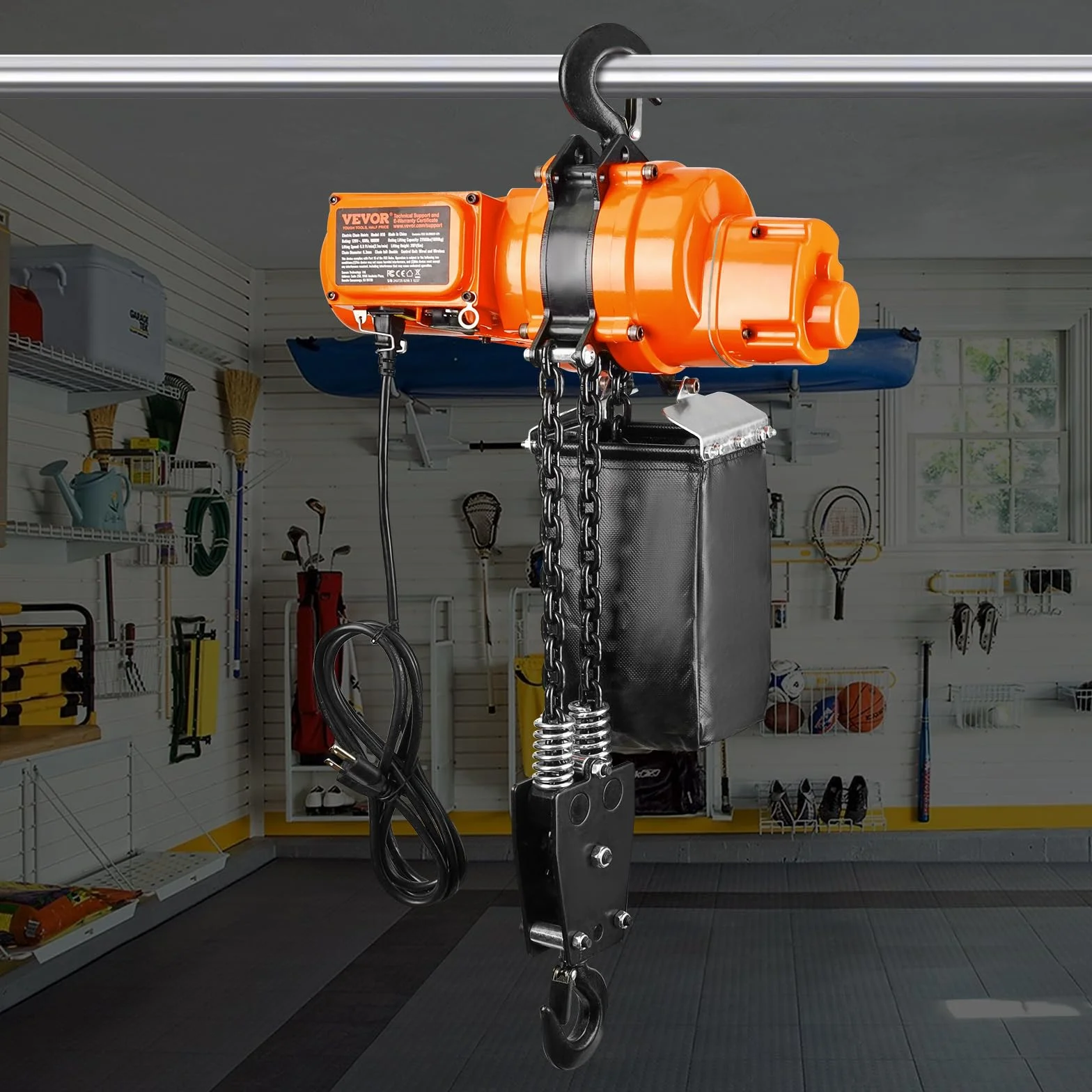 VEVOR Elektryczny wciągnik łańcuchowy, nośność 998 kg, wysokość podnoszenia 6 m, jednofazowy żuraw mostowy 230 V z łańcuchem, bezprzewodowym pilotem zdalnego sterowania i przewodowym do garażu,