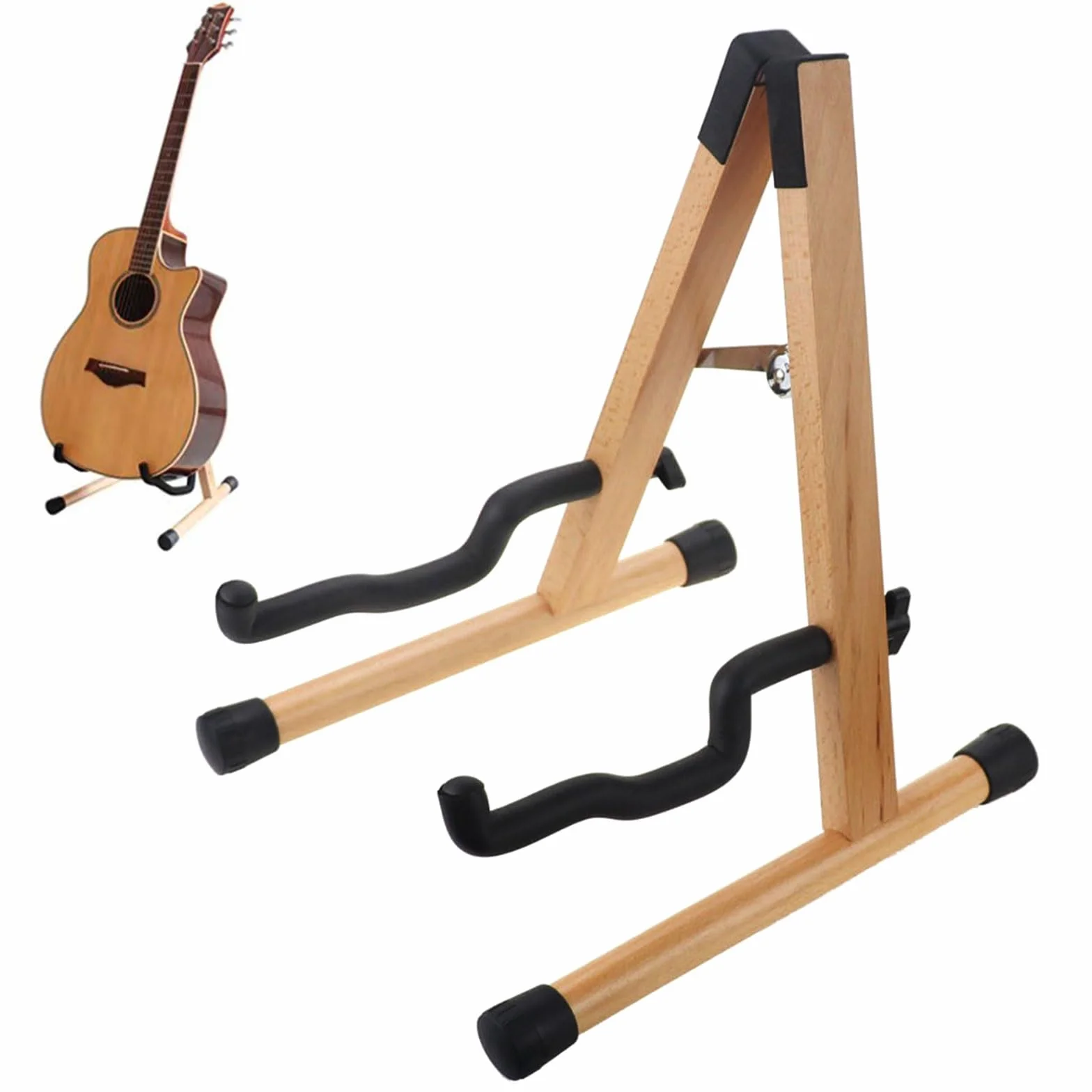 Drewniany stojak na gitarę, uchwyt na gitarę, antypoślizgowy stojak na gitarę, antypoślizgowy, drewniany składany stojak na gitarę, przenośny stojak na gitarę akustyczną, elektryczną, gitarę basową