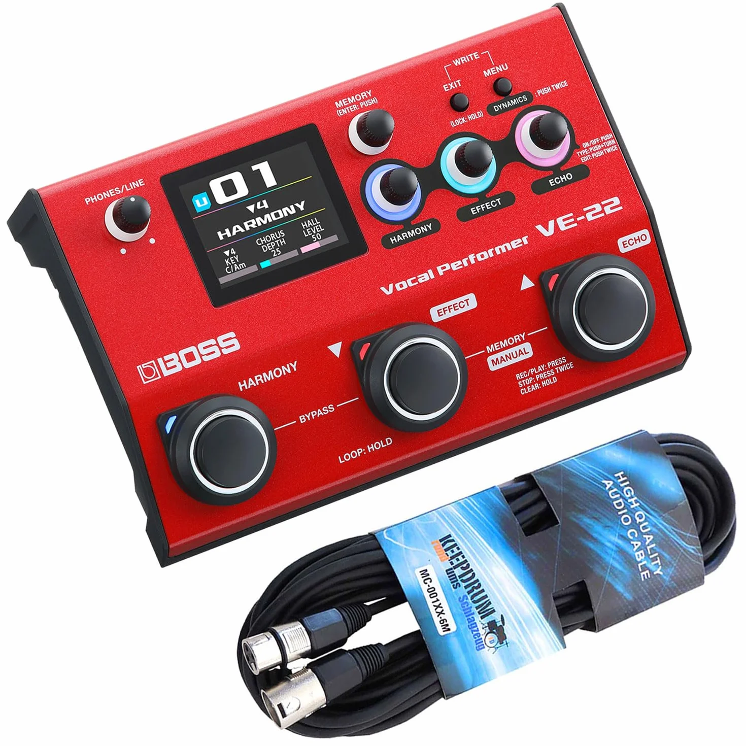 Boss VE-22 urządzenie wielofunkcyjne do śpiewu wokalnego wykonawcy + keepdrum kabel XLR