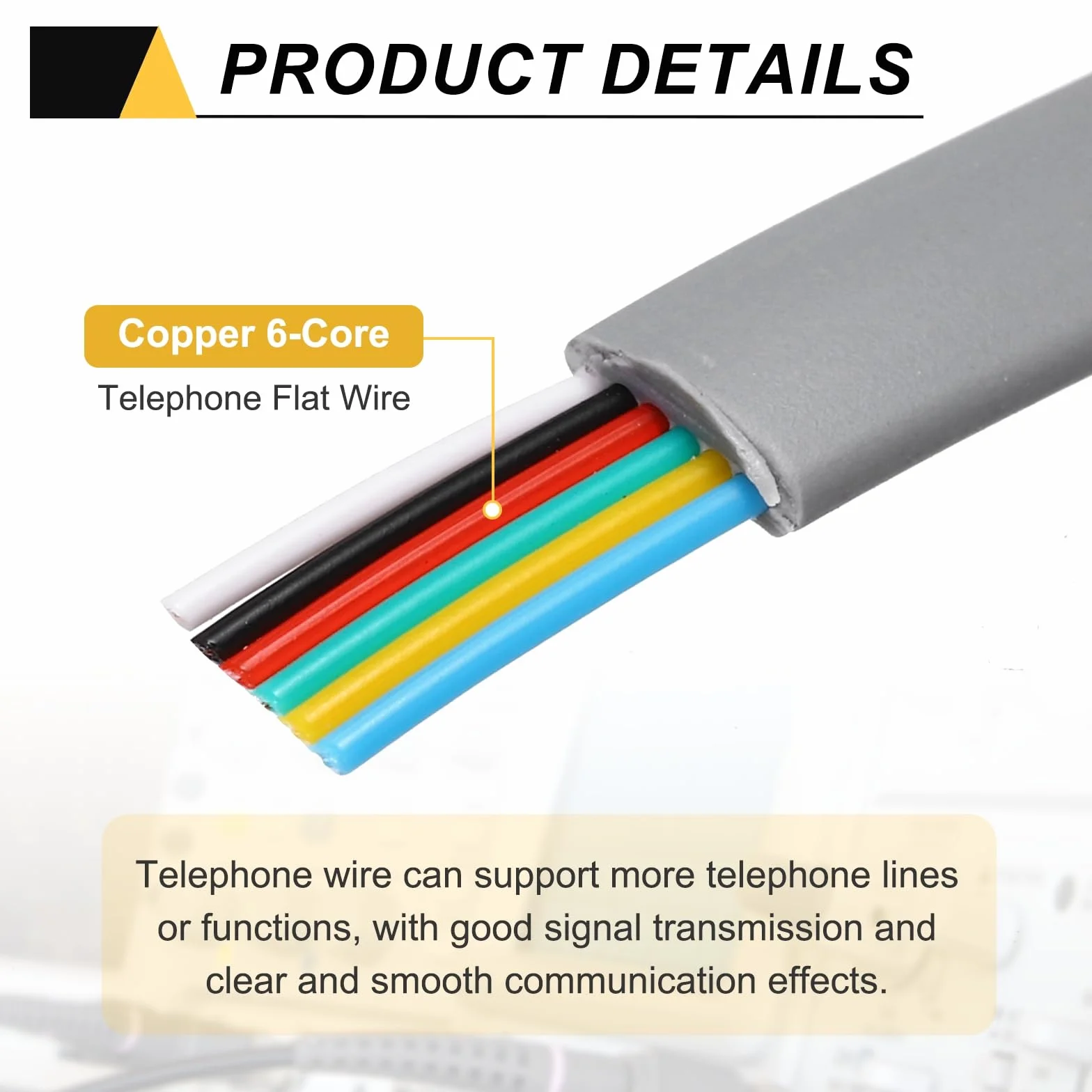 QUARKZMAN 1 opakowanie kabla telefonicznego, 6,6 stóp kabel telefoniczny RJ12 6P6C męski na męski prosty kabel połączeniowy do domu, biura, szary