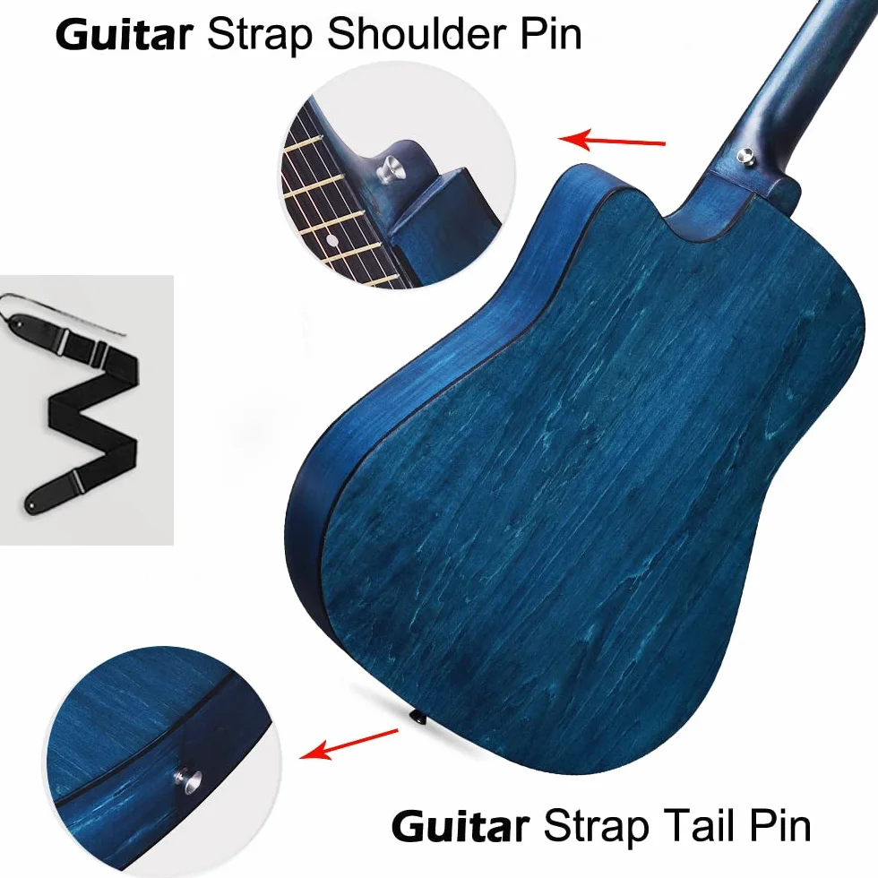 ADM Gitara akustyczna dla dorosłych, początkujących, gitara ludowa dla dzieci w wieku 8+, zestaw do gitary akustycznej ze stalowymi strunami, niebieska gitara podróżna, 96 cm, prezenty gitarowe dla chłopców i dziewcząt