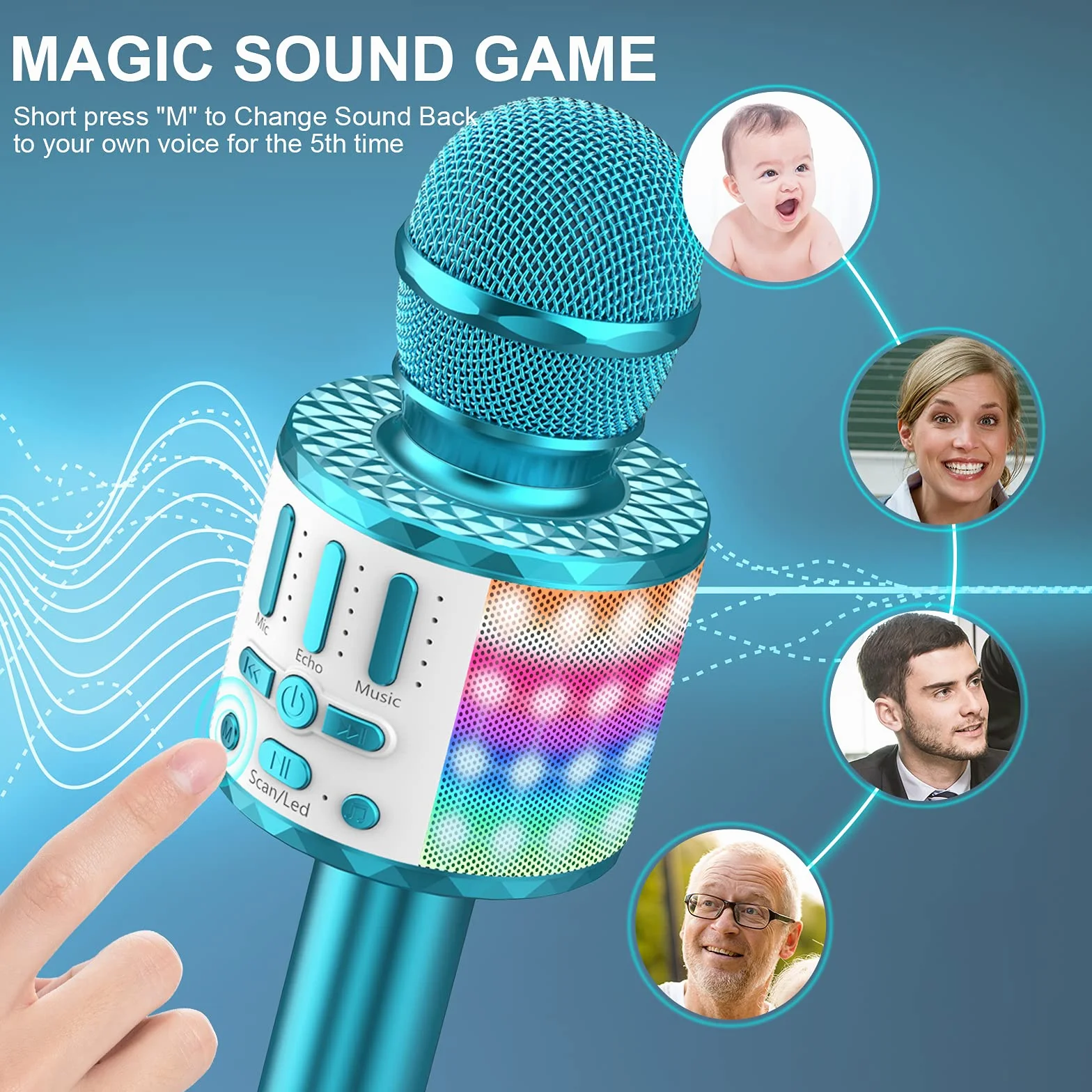 Mikrofon do karaoke dla dzieci, bezprzewodowy mikrofon Bluetooth z LED, prezent dla dziewczynek w wieku 3-12 lat, przenośna maszyna do karaoke do śpiewania, zabawka mikrofonowa dla dzieci, na