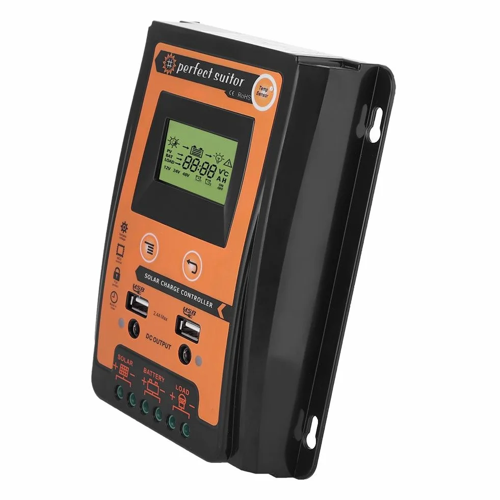 Solar Charge Controller, 12V/24V Solar Charge Controller MPPT 30A50A Solar Battery Panel Controller Podwójny wyświetlacz LCD USB