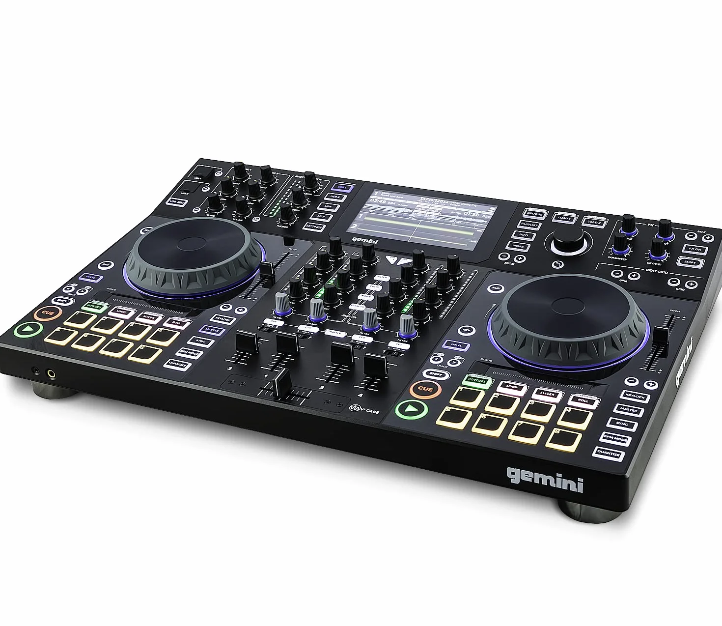 Gemini Sound SDJ-4000 Standalone/MIDI Kontroler DJ Equipment Console z 2 mostkami, 4-kanałowy mikser audio, pojemnościowe koła do biegania i 7-calowy ekran HD