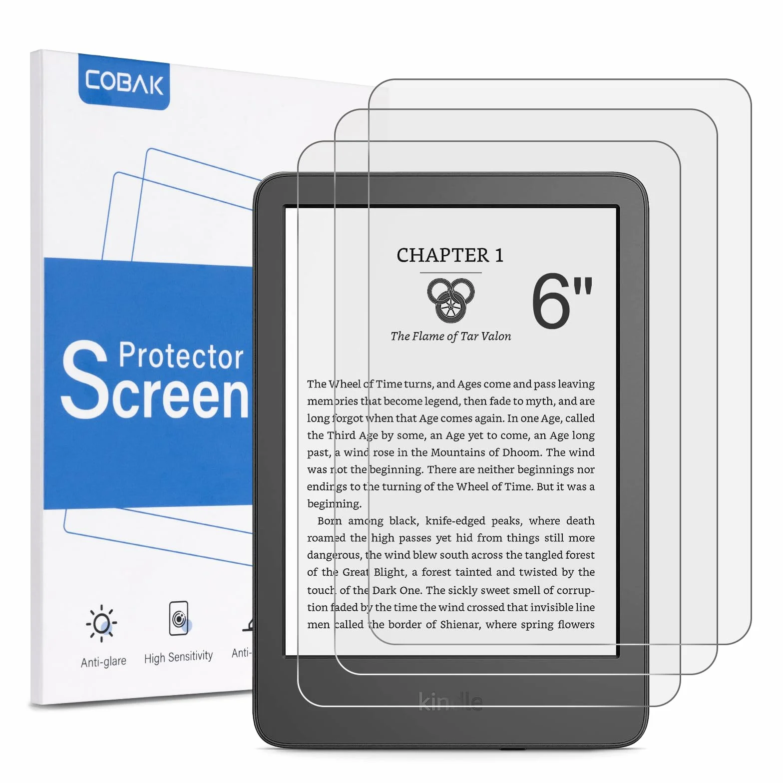 CoBak 3 sztuki, nieoślepiająca, matowa ochrona ekranu do 6-calowego Kindle 11. generacji 2024 i 2022, Kobo Nia, PocketBook – folia PET o wysokiej przejrzystości, nietemperowana