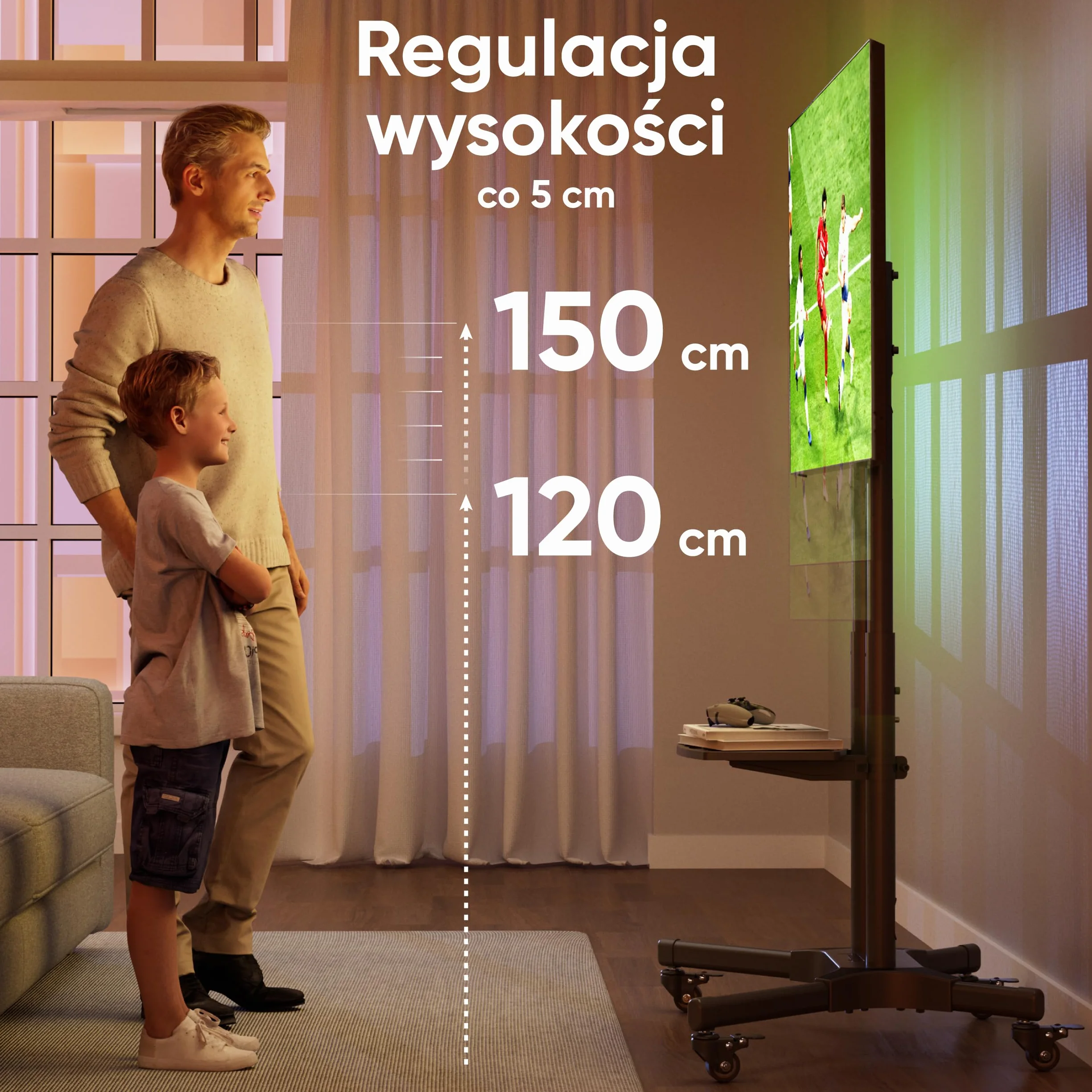 ONKRON Stojak na telewizor na kółkach dla ekranów 32" - 65" do 50 kg, regulowany na wysokość max VESA 600x400 - Uniwersalna podstawa TV/Wózek na telewizor z kółkami, czarny TS1351-B