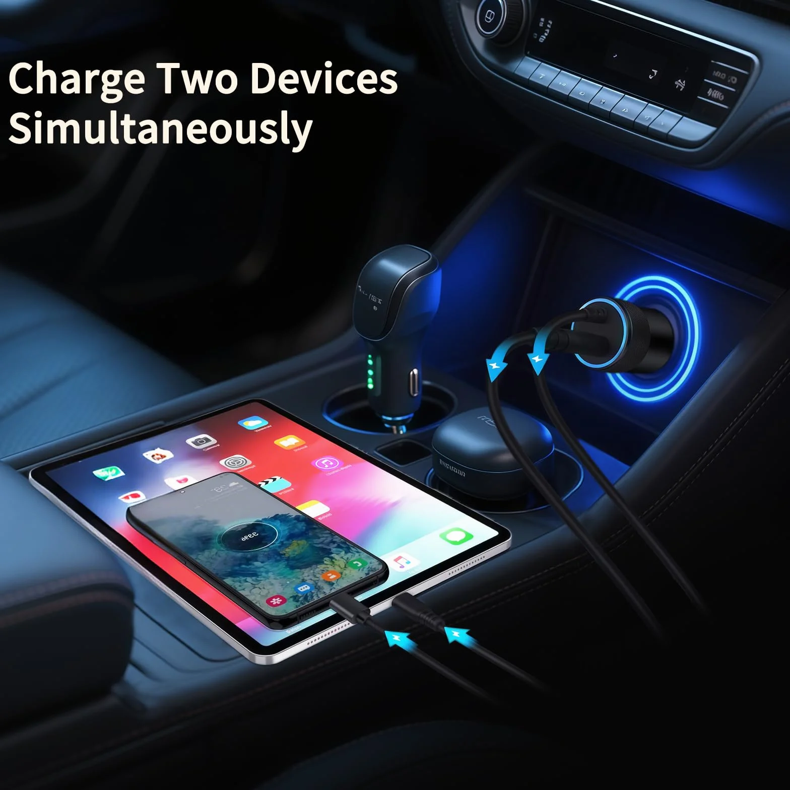 Zapalniczka USB C 2 porty ładowarka samochodowa USB C z kablem sprężynowym typu C o długości 1,2 m, ładowarka samochodowa do telefonu komórkowego Samsung S25/S24/S23/S21/A55/A16/Z Fold6/Z Flip 3