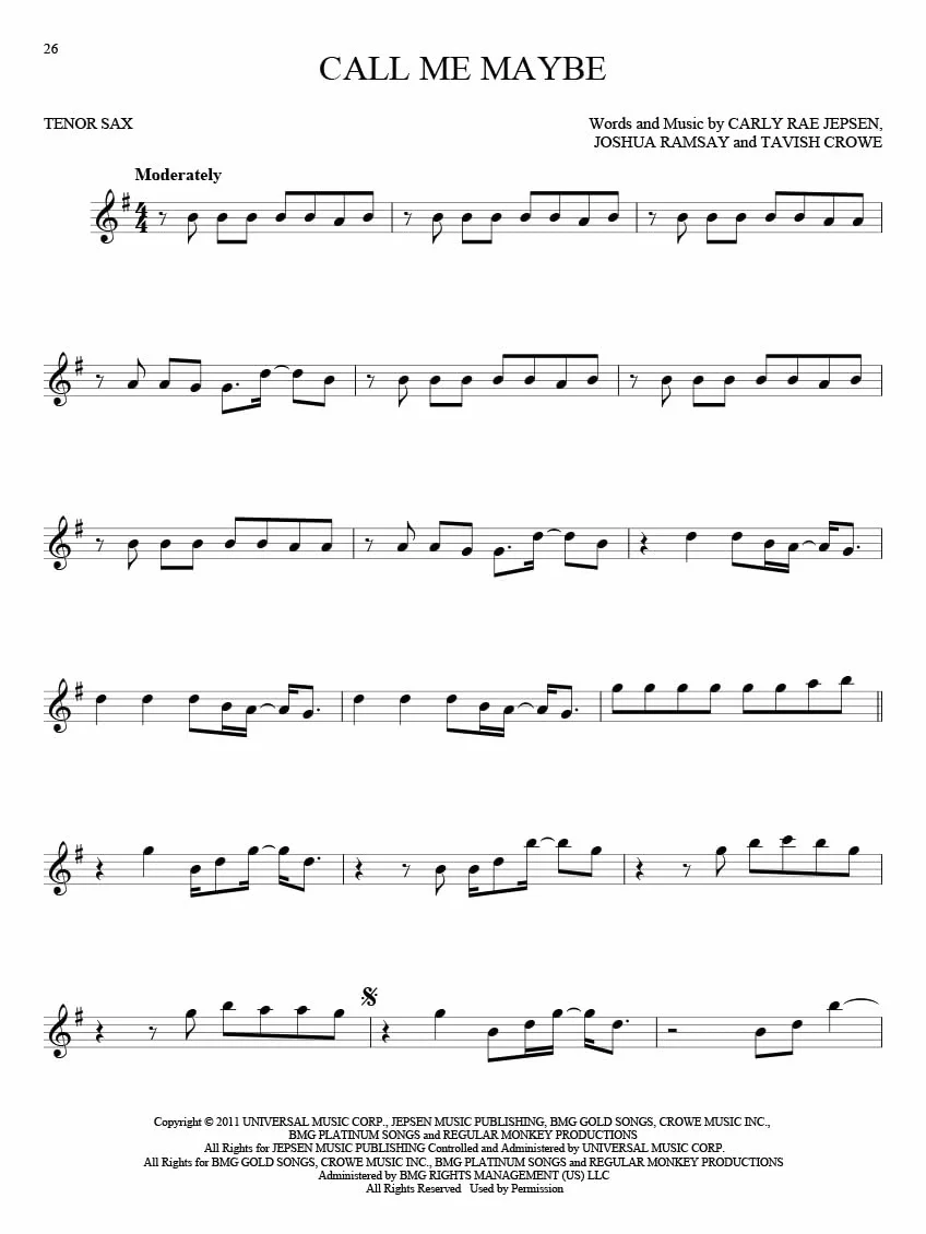 101 hit songs - saxophone tenor: For Tenor Sax