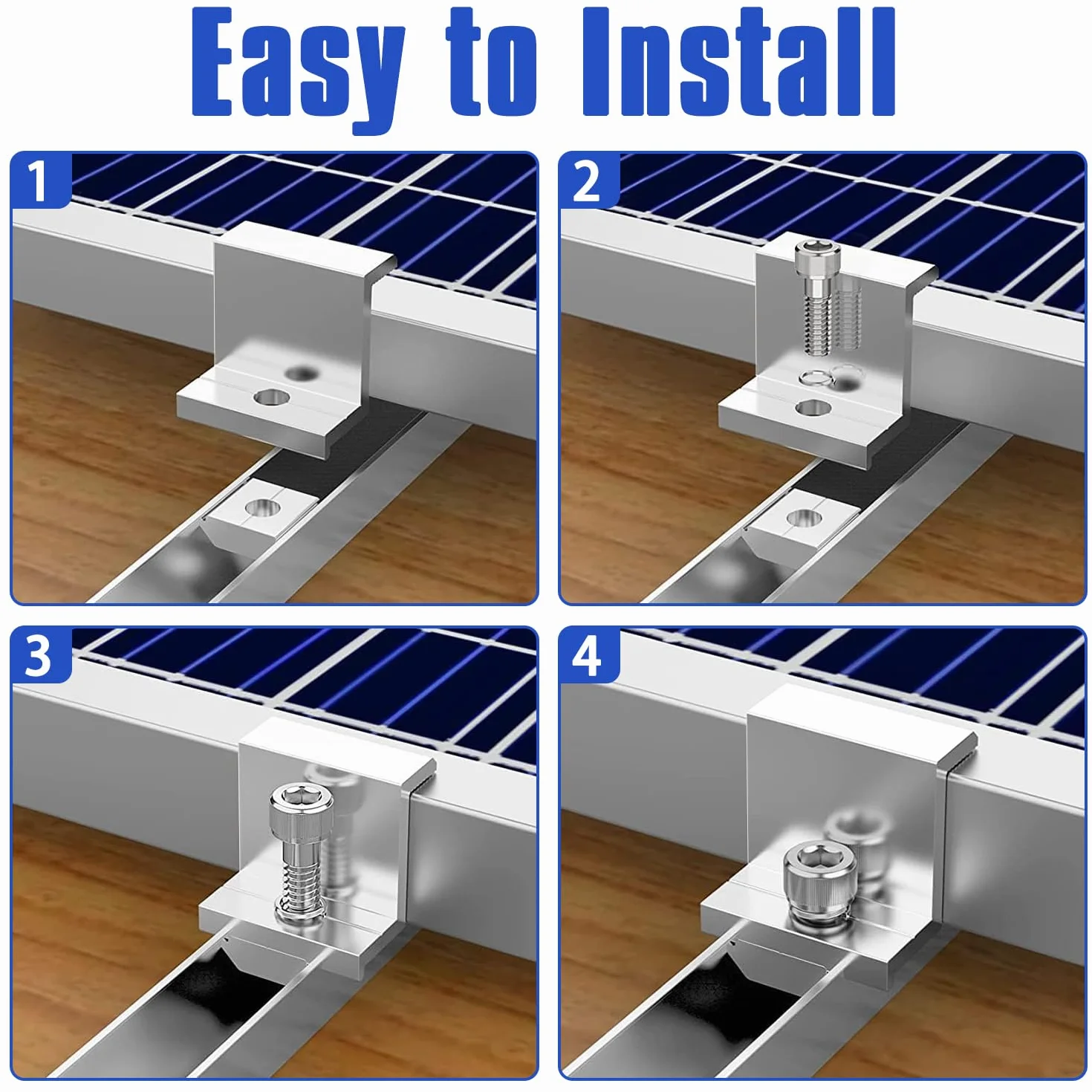 Wiseten 12 sztuk uchwytów do modułu solarnego, zaciski końcowe 30 mm, zaciski środkowe, 8 paneli słonecznych Z, zacisk krawędziowy + 4 regulowane zaciski modułowe w kształcie litery T do oprawionego