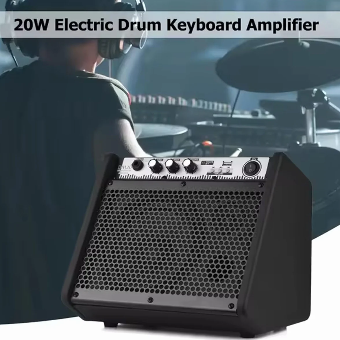 Coolmusic DM20 Bluetooth osobisty wzmacniacz głośnika do elektrycznego wzmacniacza bębna, klawiatury i gitary akustycznej (z przewodem)
