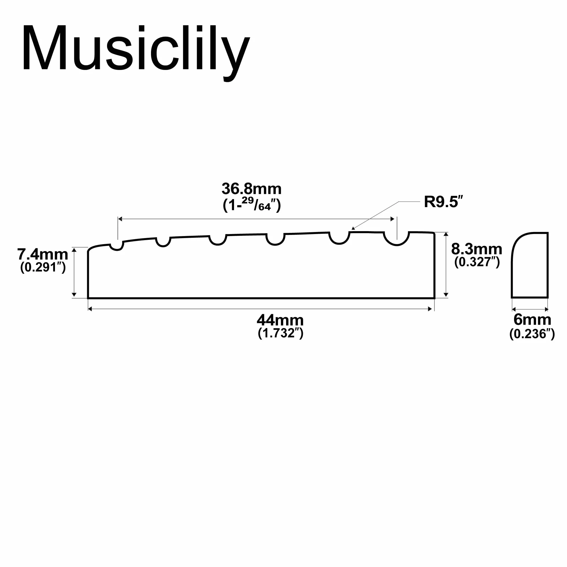 Musiclily Pro Plastik żywicy Mocznikowej 44mm Siodełko Gitarowe typu LP do Gitary Elektrycznej Les Paul, Kość Słoniowa(2 szt.)