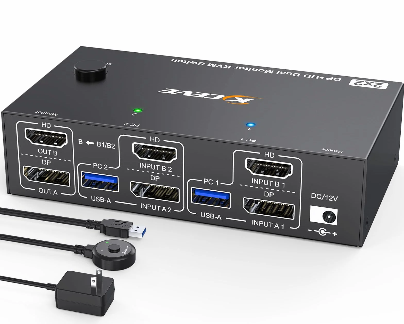Przełącznik KVM 2 Computery 2 Monitory 8K@60Hz, MLEEDA HDMI DisplayPort Dual Monitor KVM Switch 2 Computers Udostępnij 2 Monitors i 4 Porty USB 3.0, z Adapter Zasilania, Przewodowy Pilot i 2 Kable USB