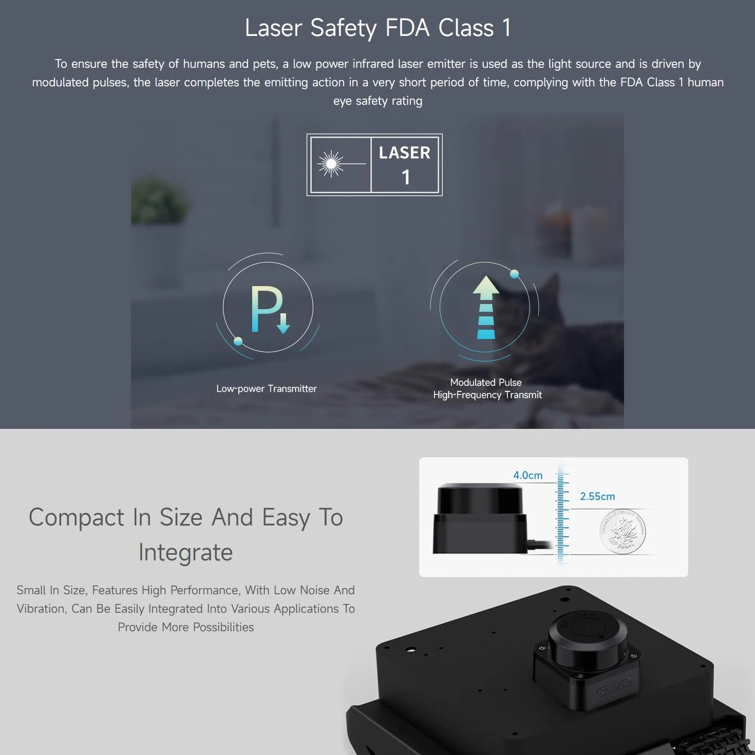 Waveshare Slamtec RPLIDAR C1 Laser Ranging Sensor, 360° Omnidirectional Lidar, Millimeter-Level High Definition, Anti-Interference and Anti-Adhesion, Compact and Easy to Integrate
