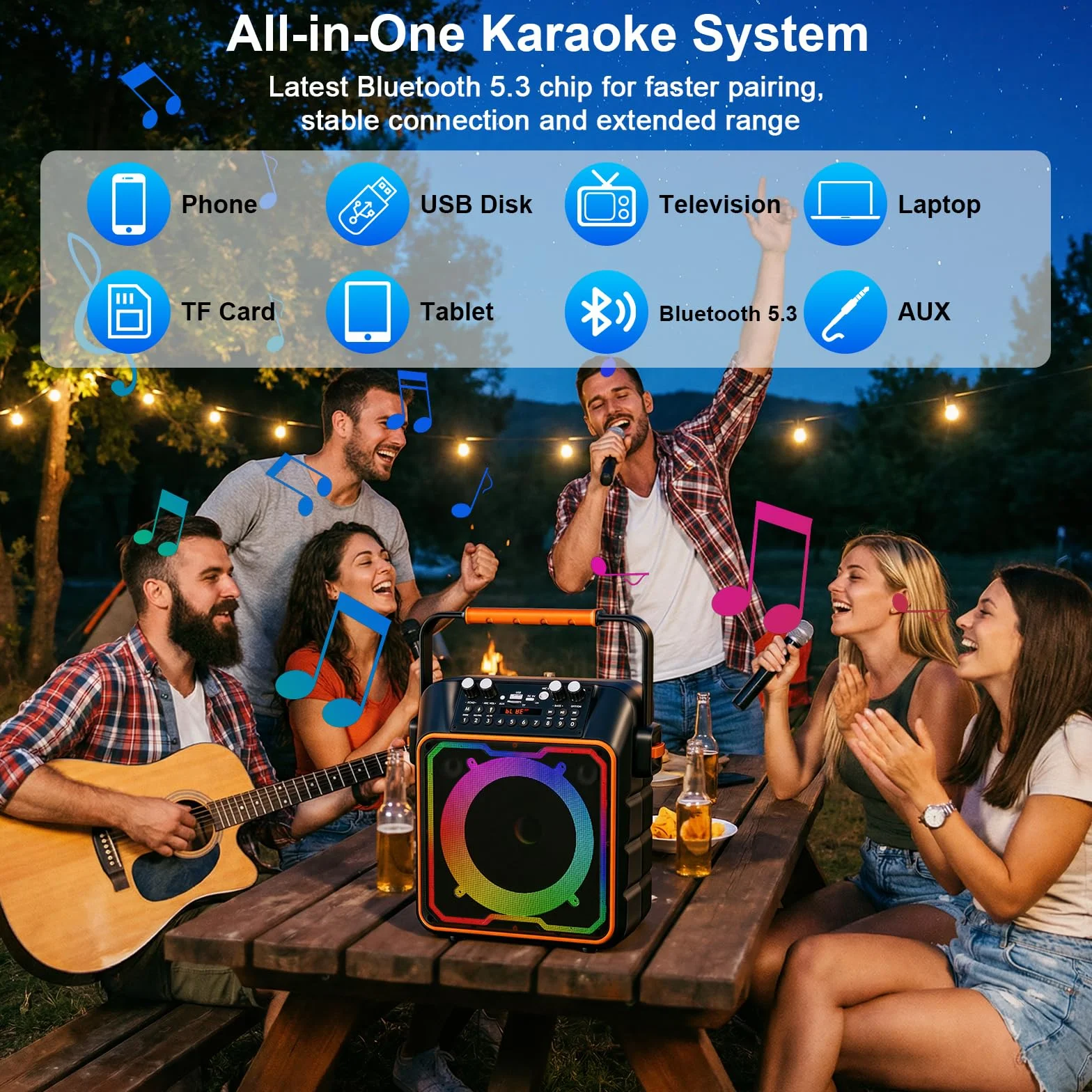 urządzenie do karaoke z 2 mikrofonami dla dorosłych i dzieci, Bluetooth głośnik z przedwzmacniaczem dla mikrofonów, przenośna instalacja do karaoke Bluetooth, box na imprezę do karaoke