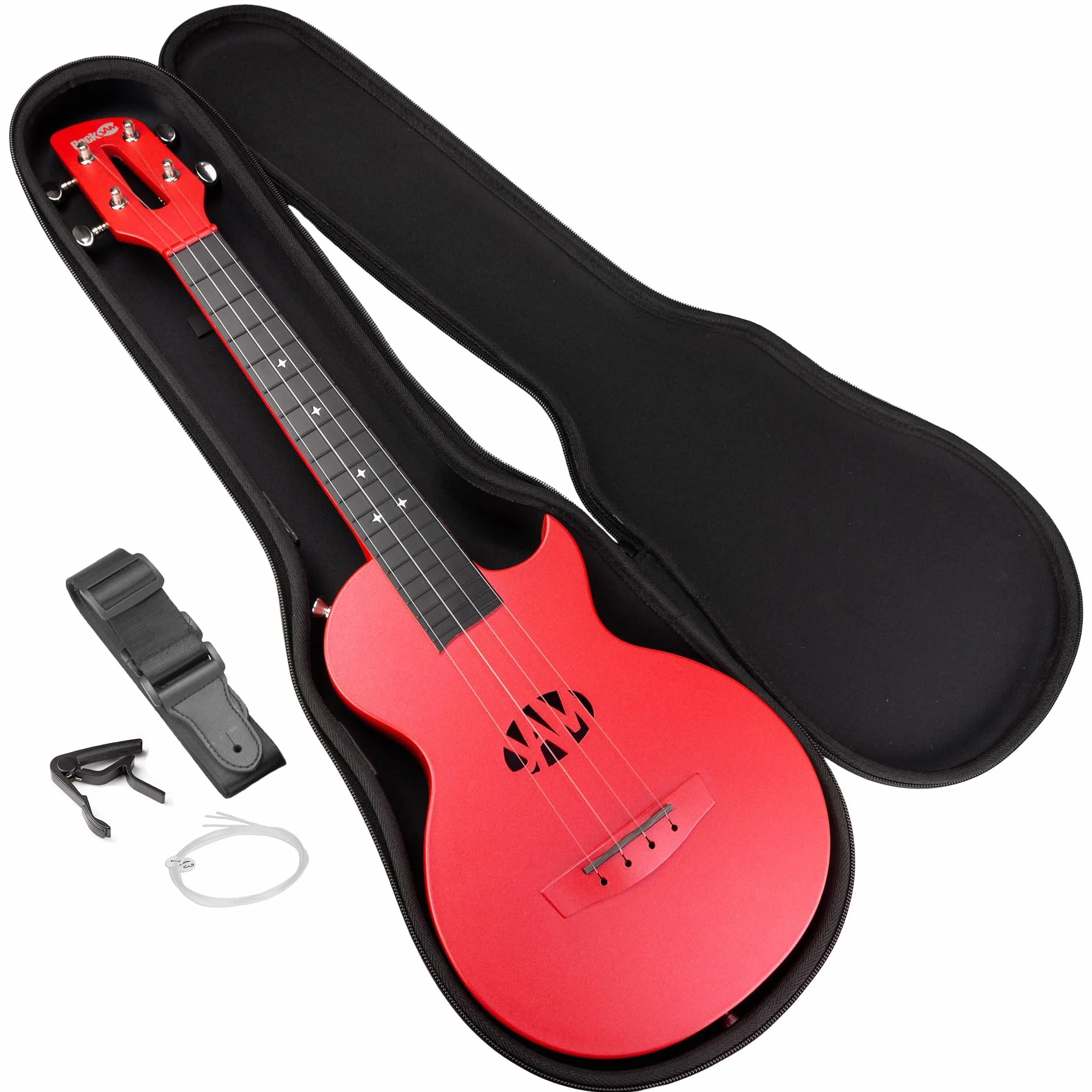 RockJam, Ukulele 4-strunowe, czerwone, pełne (RJUK-CF-RD)