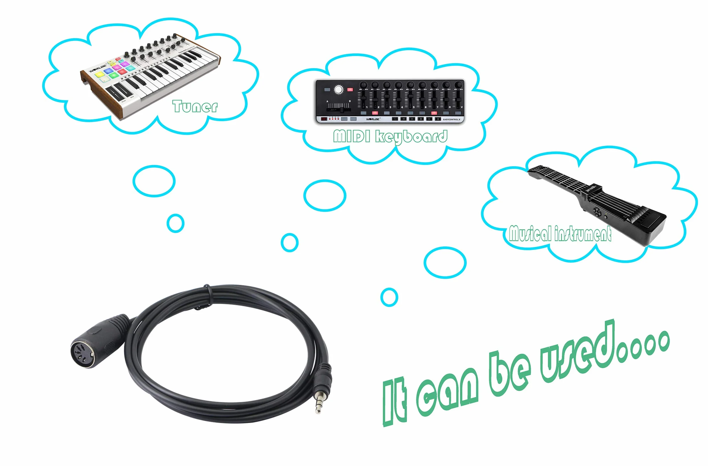 CERRXIAN 3,5 mm (1/8 cala) 5-pinowy kabel MIDI DIN, TRS stereo męski na 5-pinowy Din żeński profesjonalny adapter audio premium (1,5 m / 59 cali)