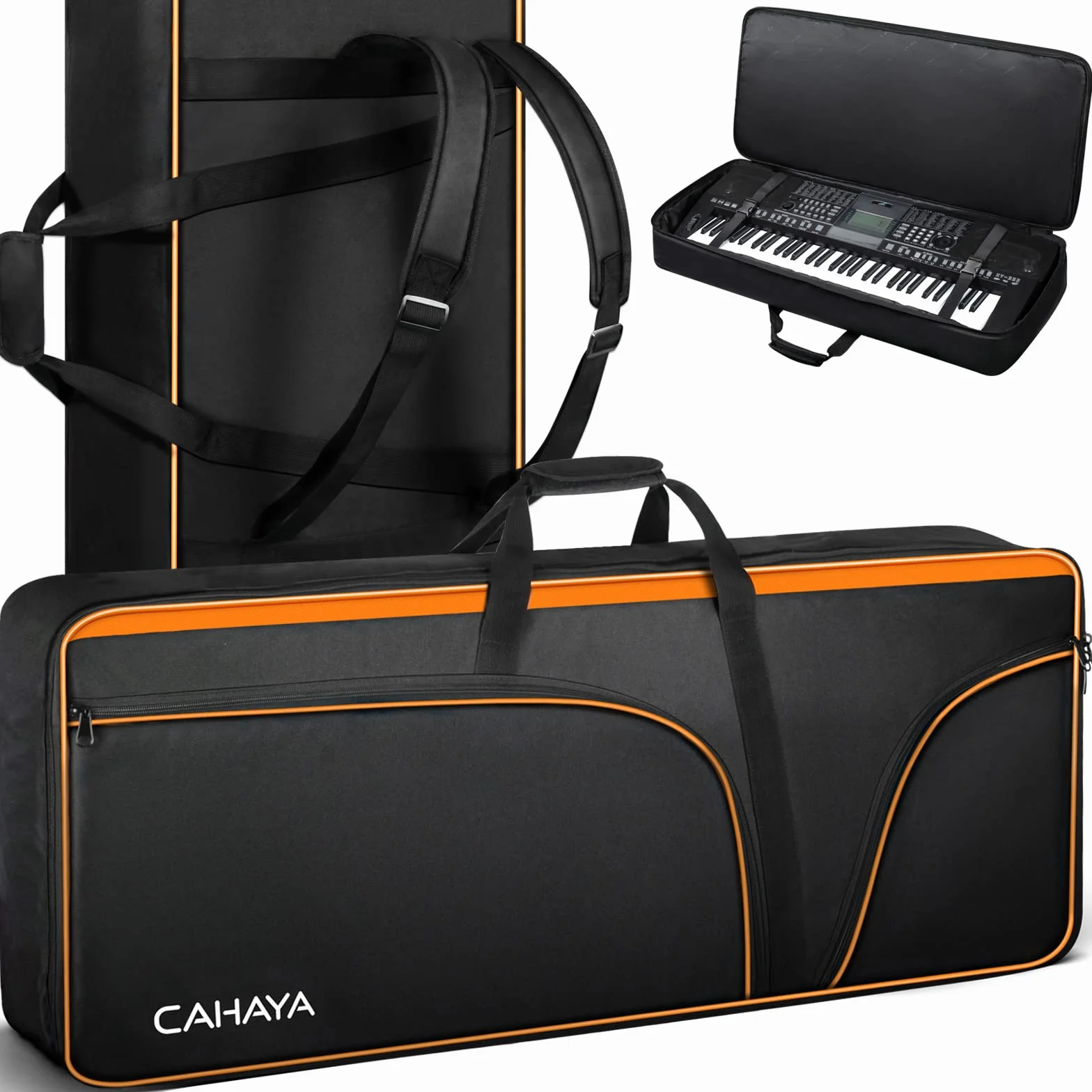 CAHAYA 61 Key Keyboard torba na klawiaturę Electric Keyboard Piano Soft Bag Portable 600D Oxford Cloth 12 mm Thick Padded Case Gig z bocznymi uchwytami i regulowanym paskiem na ramię CY0315