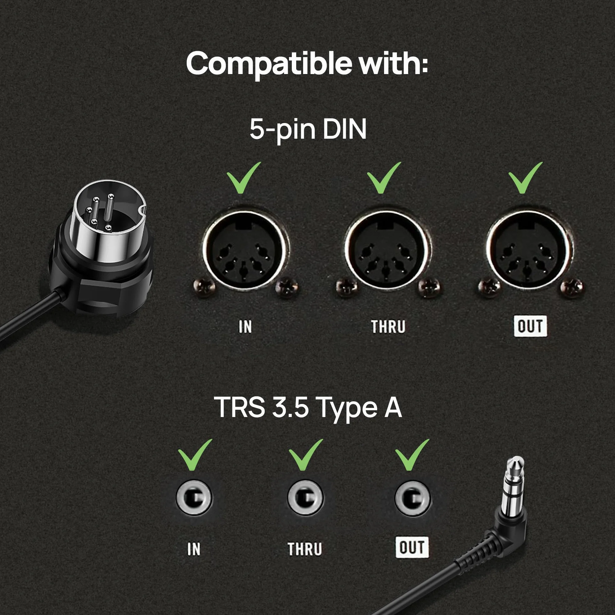 CME Zestaw 4 złączy MIDI TRS typu A 3,5 mm 1/8" na 5-pin DIN 30cm niskoprofilowe ultracienkie kątowe do syntezatorów pedalboardów