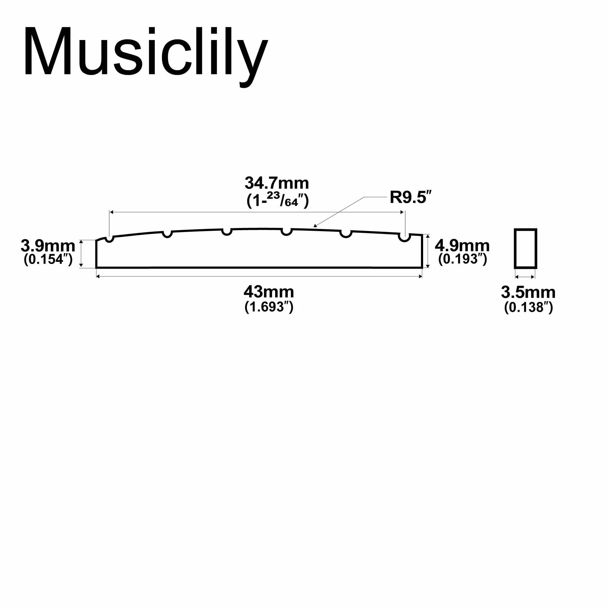 Musiclily Pro Plastik żywicy Mocznikowej 43mm Siodełko Gitarowe Strat Tele do Gitary Elektrycznej Stratocaster/Telecaster, Biały(2 szt.)