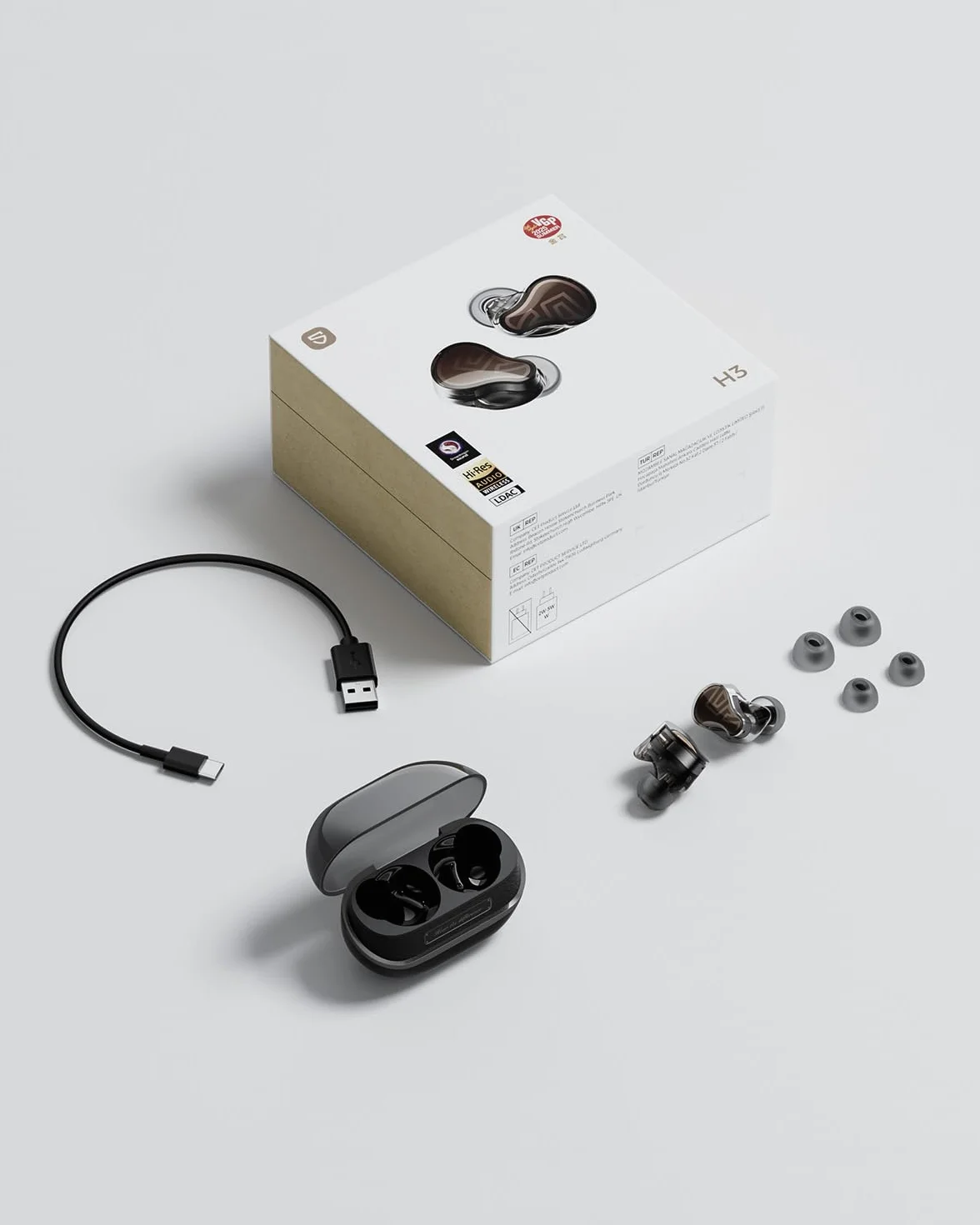 SOUNDPEATS H3 Hi-Fi Bezprzewodowe Słuchawki Bluetooth 5.4 z LDAC i aptX Lossless, 55dB Hybrydowe Aktywne Tłumienie Hałasu z 1DD+2BA, 6 mikrofonów AI, 37h odtwarzania Czarny Tytanowy