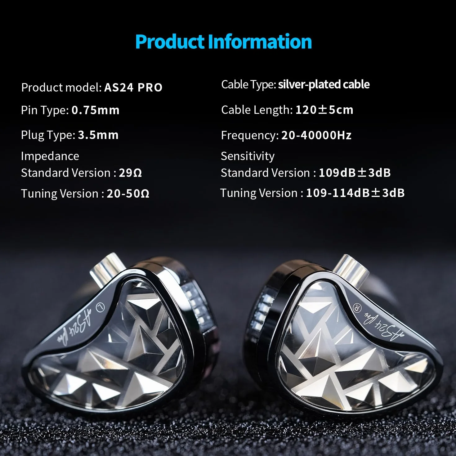 LINSOUL KZ AS24 Pro 12BA Drivers In-Ear Monitor, regulowane HiFi IEM, przewodowe słuchawki douszne ze zdejmowanym 2-pinowym posrebrzanym kablem dla muzyków audiofilów (standard, bez mikrofonu)