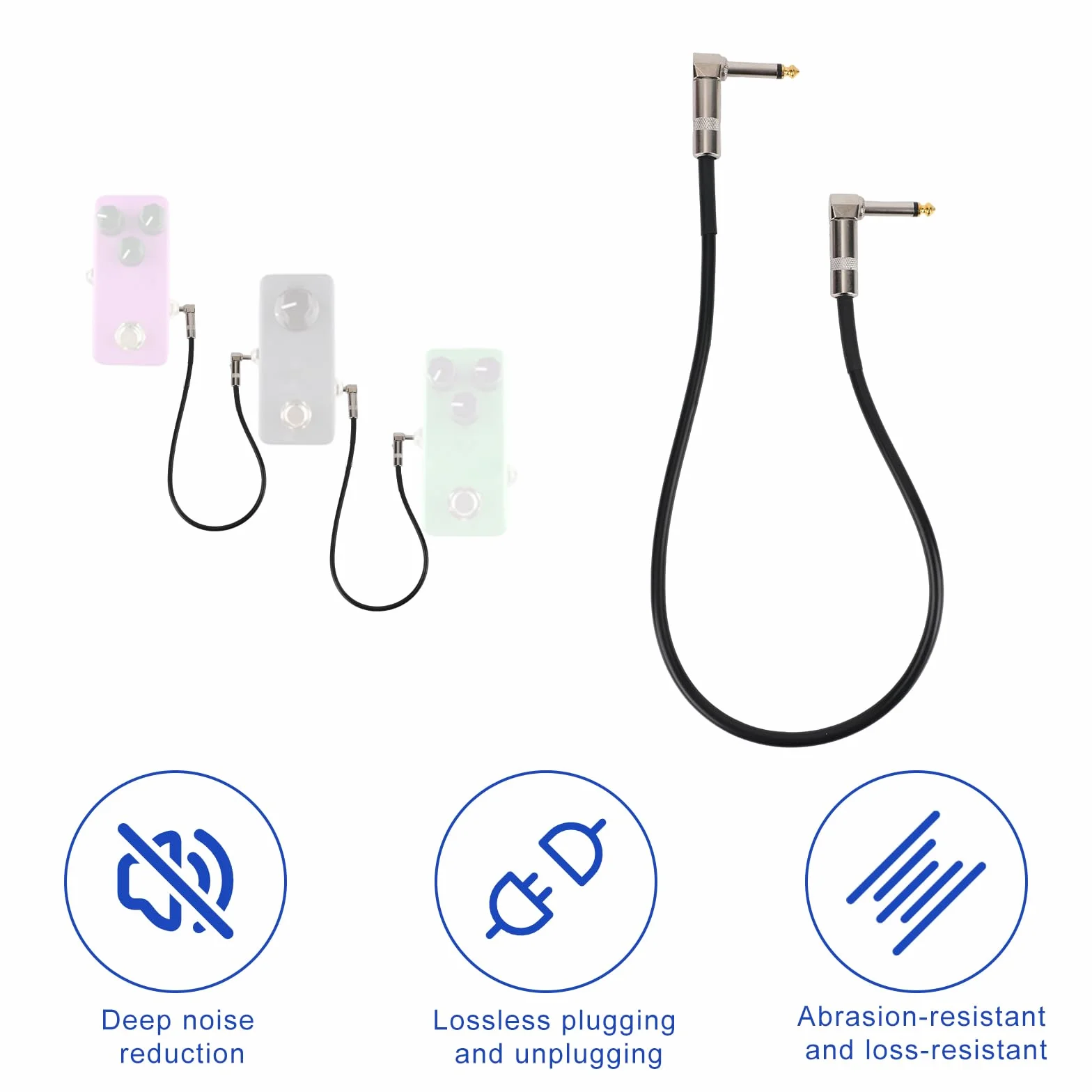 2 Kable Połączeniowe do Gitary, 50 cm Kątowy Kabel Gitarowy Złącze Pedału Efektowego do Miksera Gitary Basowej Perform