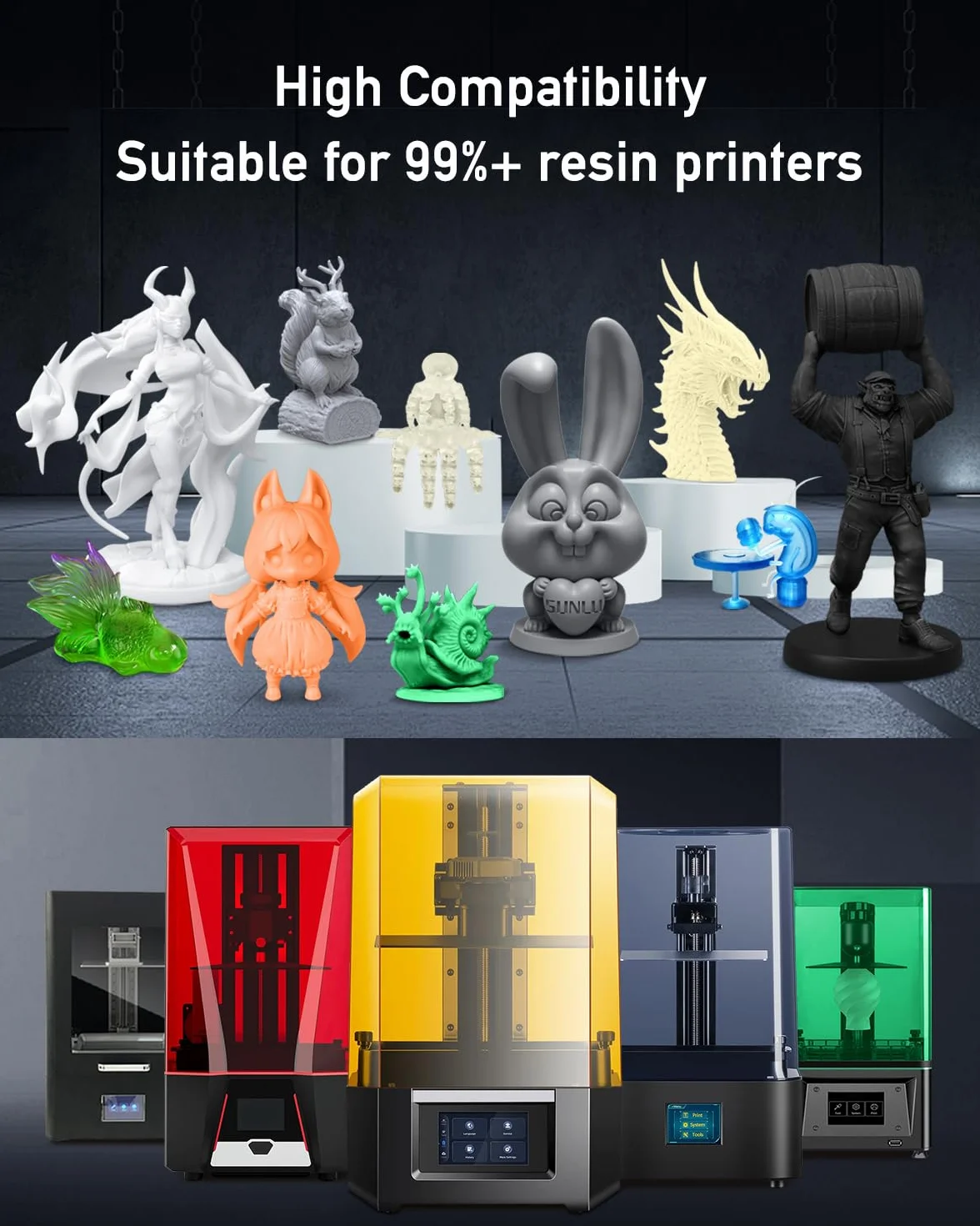SUNLU ABS-Like żywica do drukarki 3D 3KG, 405nm standardowa fotopolimerowa żywica szybkovulkanizacyjna utwardzana światłem UV do druku LCD/DLP/SLA, nie krusząca się & wysoka precyzja, ciemnoszara