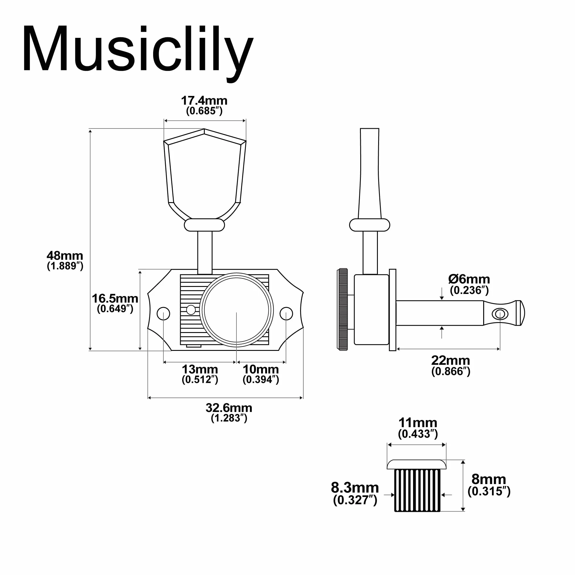 Musiclily Pro 3L+3R Vintage Tunery Blokujące Gitaryowe Klucze Blokowane Kołki do Strojenia do Gitary Elektrycznej Akustycznej Les Paul SG, Złoty Keystone Główki