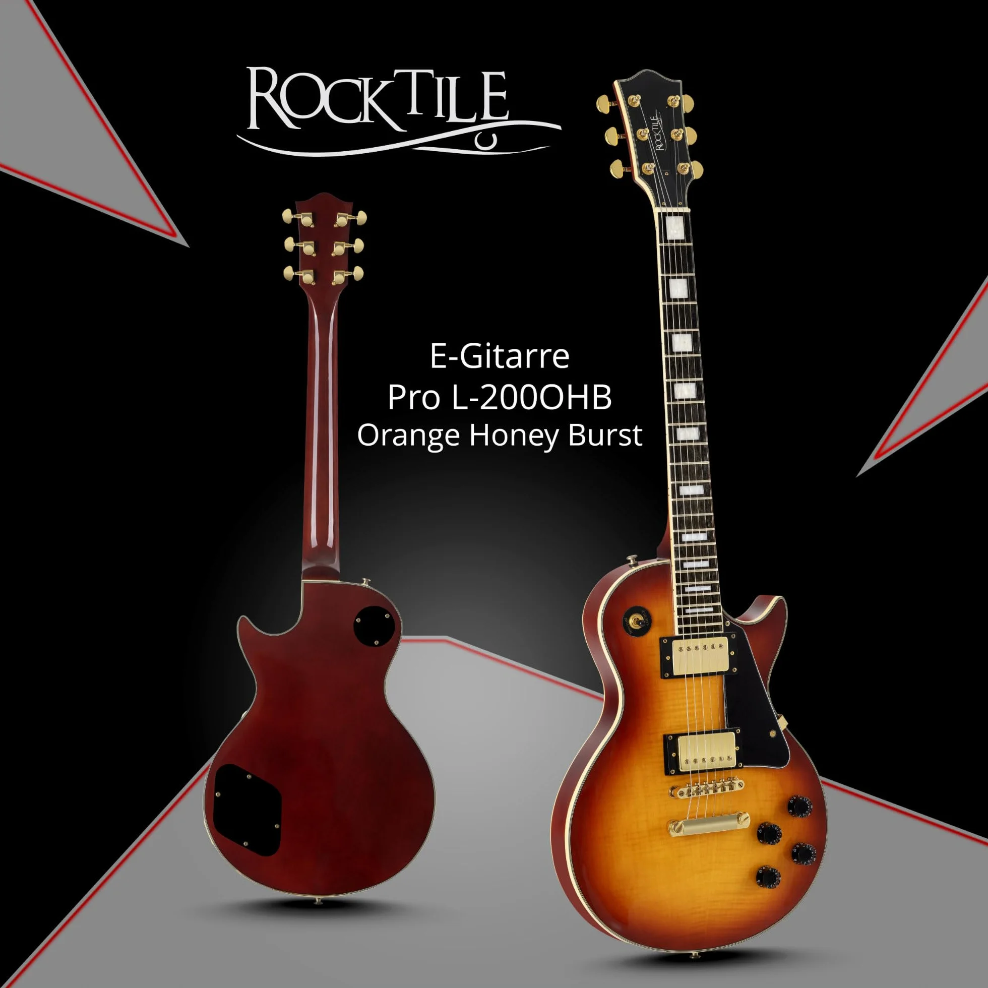 Rocktile Pro L-200OHB gitara elektryczna - korpus: mahoń - 2 przetworniki Humbucker - klejona szyjka z klonu - podstrunnica palisandrowa - mostek Tune-O-matic i stop Bar Tailpiece - Orange Honey Burst