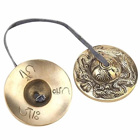 Tybetański dzwonek medytacyjny, instrument perkusyjny, buddyjski, gliniany, wykonany z mosiądzu, ręcznie rzeźbiony, medytacja tybetańska, 6,5 cm (#3)