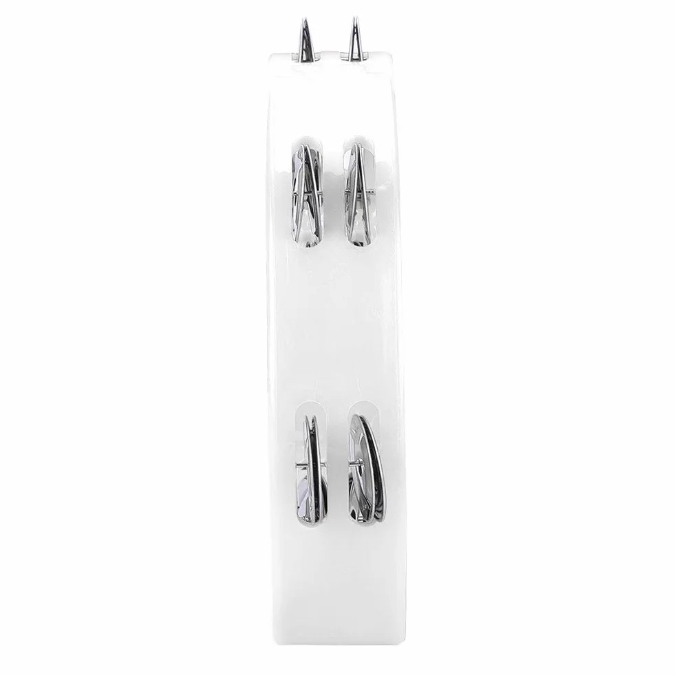 Dwurzędowy Ręczny Tamburyn, Metalowe Dżingle Half Moon Ręczny Muzyczny Bęben Perkusyjny z Ergonomicznym Uchwytem (WHITE)