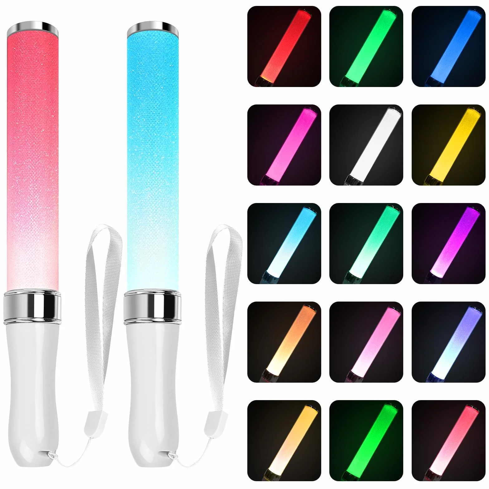 Zestaw 2 pałeczek świetlnych LED, akcesoria imprezowe, wielokolorowa dioda LED, na koncert, 15 migających kolorów, na Boże Narodzenie, imprezę, koncert, wesele