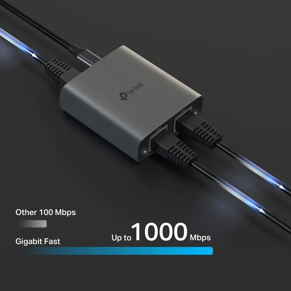 TP-Link EH210 Gigabitowy rozdzielacz Ethernet, 1 do 2 Gigabit Speed 1000 Mb/s, kompatybilny z kablami Ethernet Cat 8/7/6/5e/5, obudową ze stopu aluminium, Plug&Play