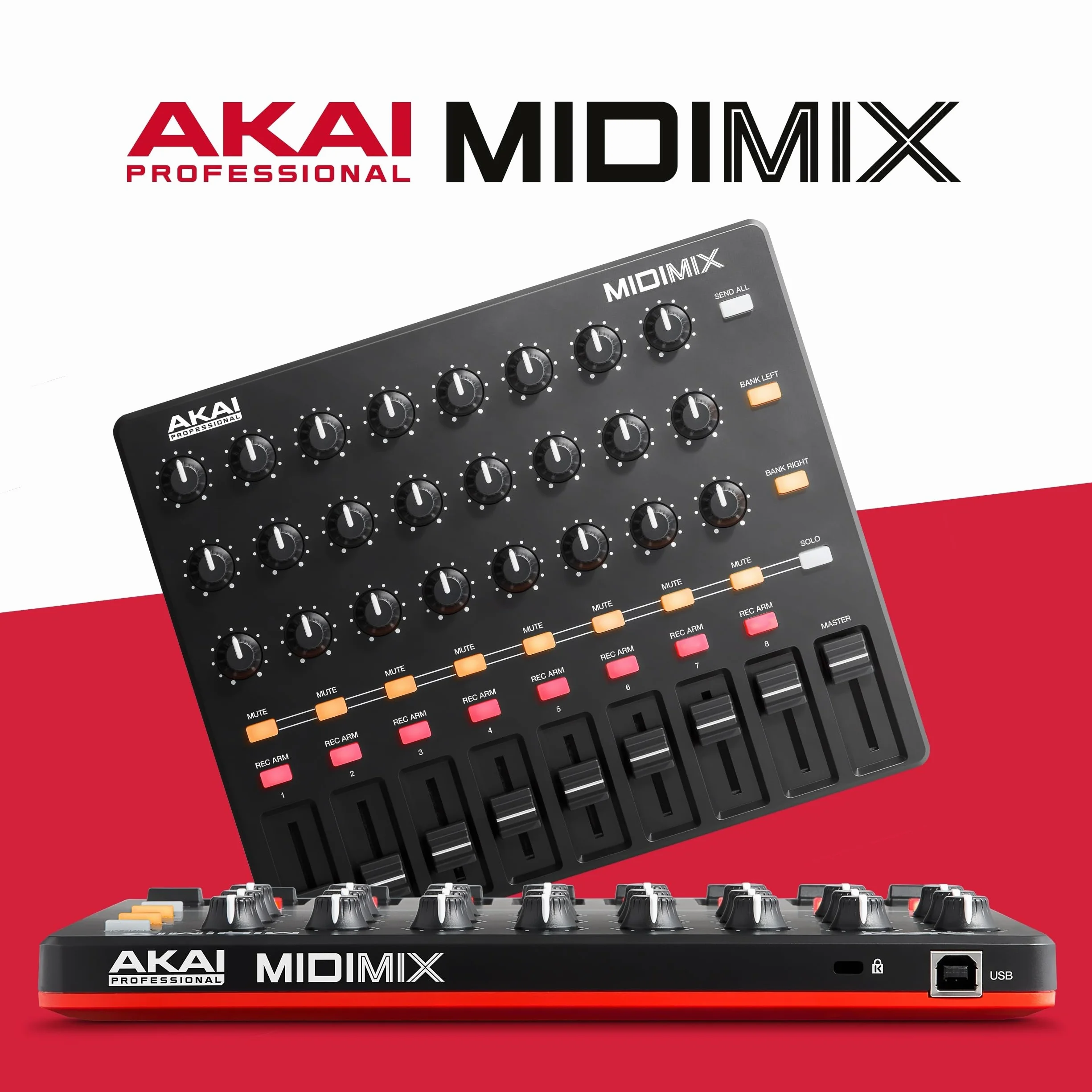Akai Professional MIDImix - Konfigurowalny kontroler MIDI z 8 faderami, 1 faderem głównym, 24 pokrętłami i 16 przyciskami z bezpośrednim mapowaniem w Ableton Live