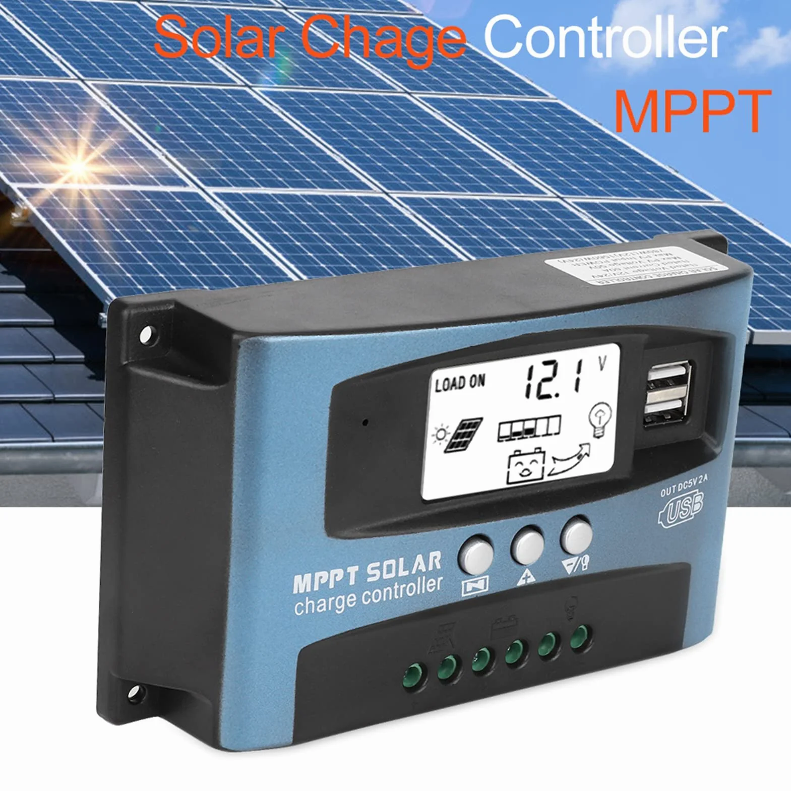 Kontroler ładowania słonecznego, MPPT 40/50/60/100A Kontroler ładowania słonecznego Podwójny wyświetlacz LCD USB 12 V 24V (100A)