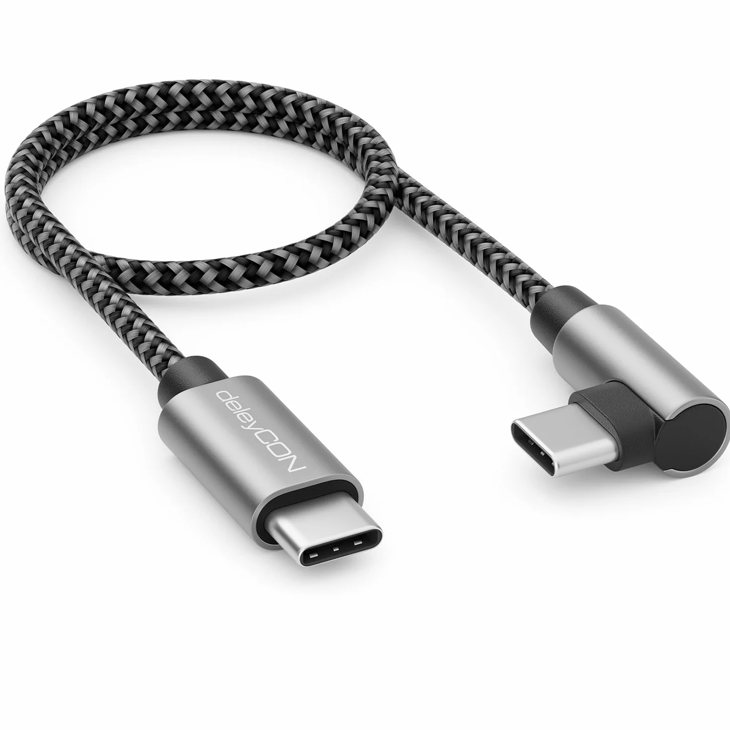 deleyCON 0,30m USB C Kabel 1x 90° Kątowy PD3.0 (60W Szybkie Ładowanie) Krótki 30cm USB-C na USB-C Kabel Ładowania do iPhone 17 16 15 Pro Max Air, S26 S25 S24 Pixel iPad Pro MacBook Air Tablet Switch