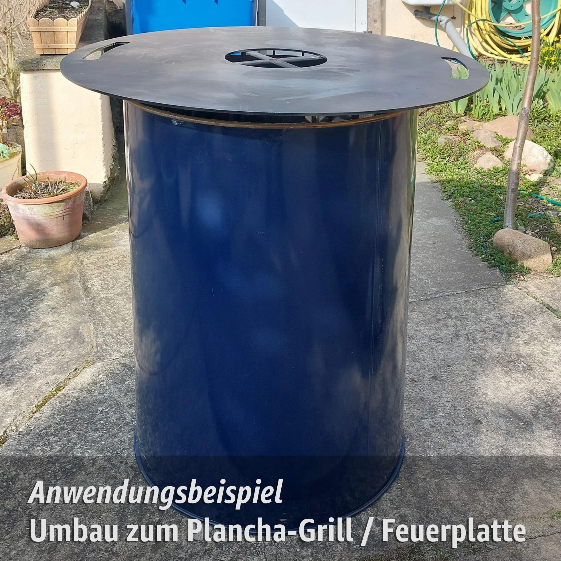 plasteo® 200 litrów metalowa beczka z pokrywką, beczka stalowa beczka na olej, pojemnik na olej, pojemnik na ogień, beczka blaszana, stolik do palenia, beczka na getto, niebieska, zielona, turkusowa