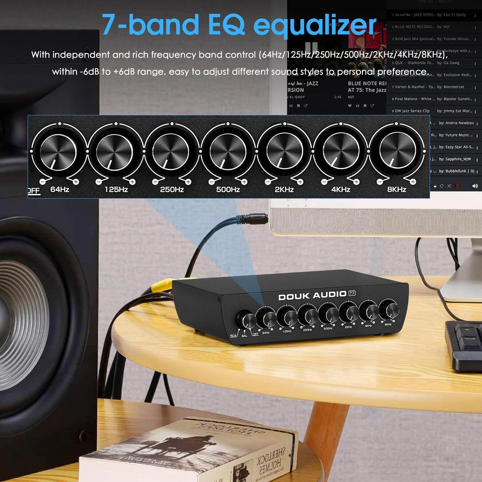 Douk Audio T7 7-pasmowy korektor, zrównoważony wzmacniacz XLR/RCA do wzmacniacza domowego