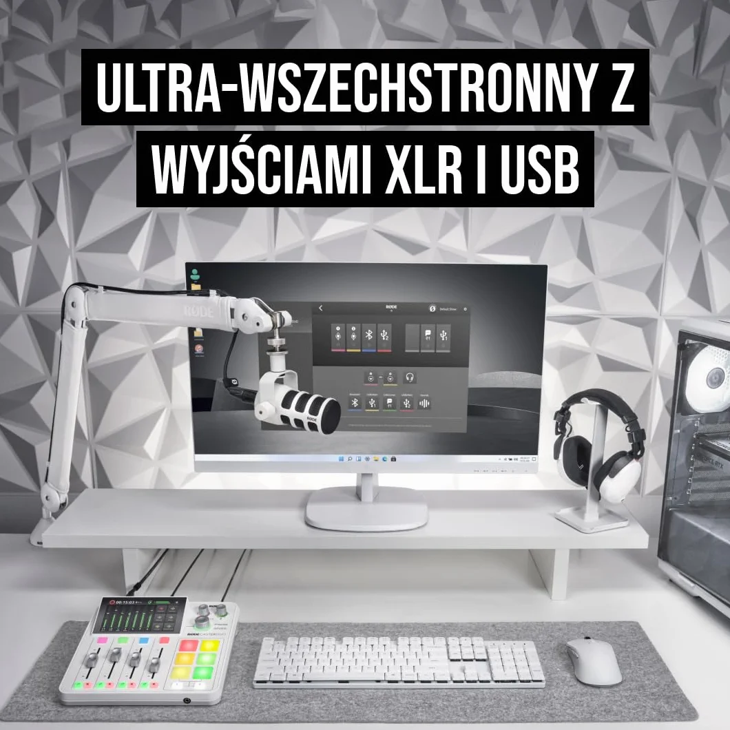 RØDE PodMic USB Dynamiczny Mikrofon Nadawczy XLR USB do Podcastingu Streamingu Biały