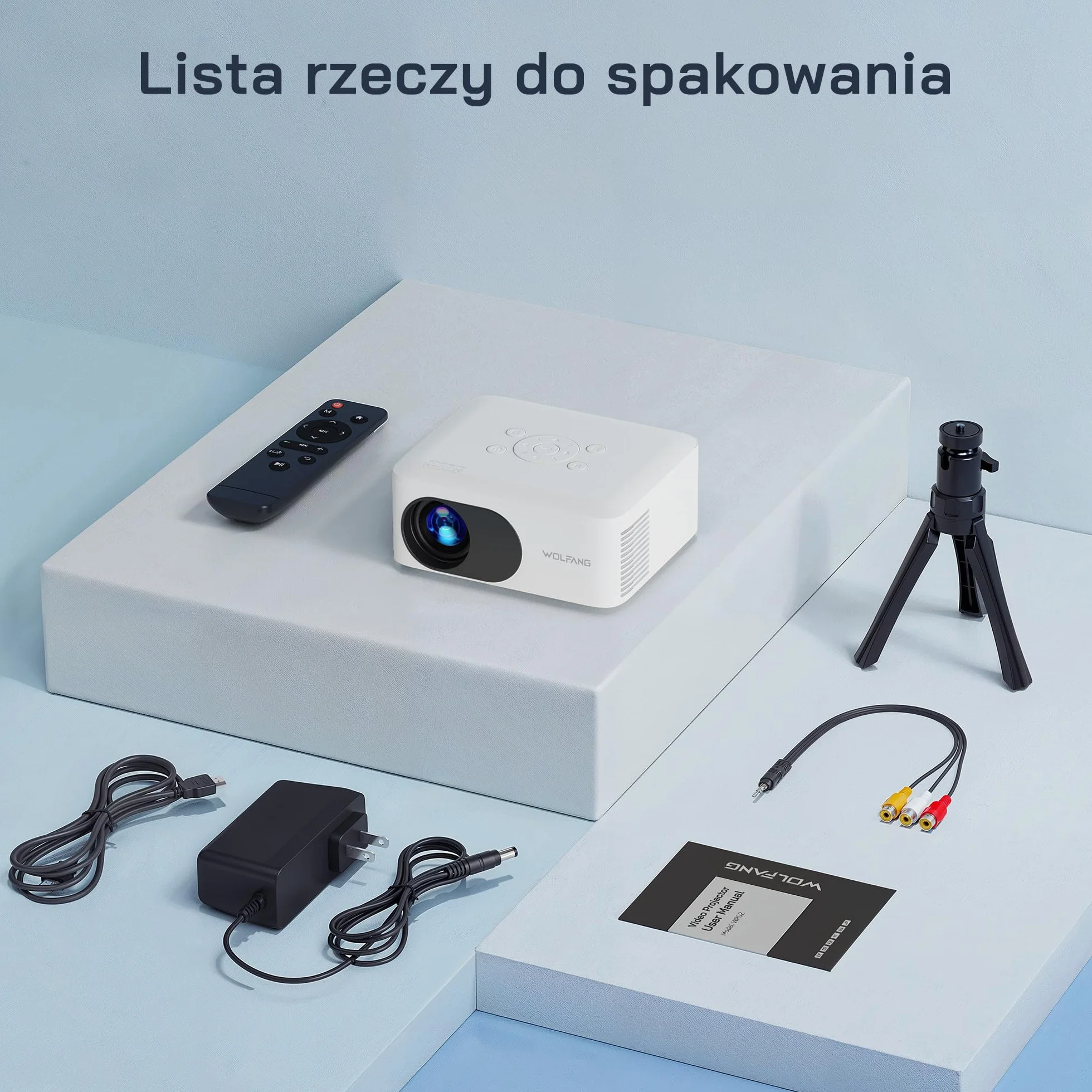 WOLFANG Mini projektor, ulepszony 1080P Full HD przenośny projektor telefoniczny, zewnętrzny projektor kina domowego kompatybilny z HDMI, USB, smartfonem, tabletem, komputerem, TV Stick, AV, kartą Mic