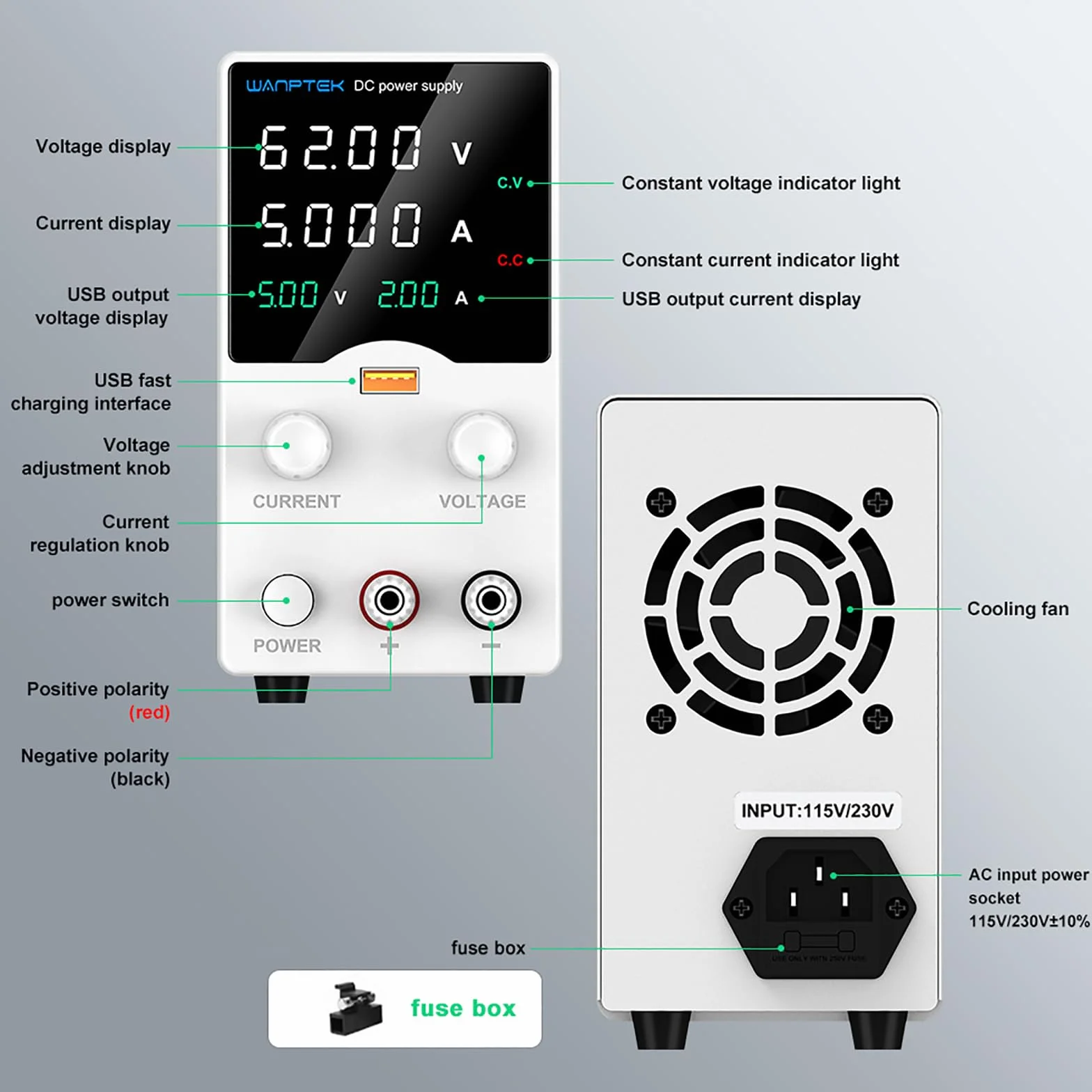 Zasilacz laboratoryjny 30 V, 10 A, zasilacz laboratoryjny z 4-cyfrowym wyświetlaczem LED, regulowany zasilacz impulsowy, przycisk nadajnika DC, zasilacz z szybkim ładowaniem USB