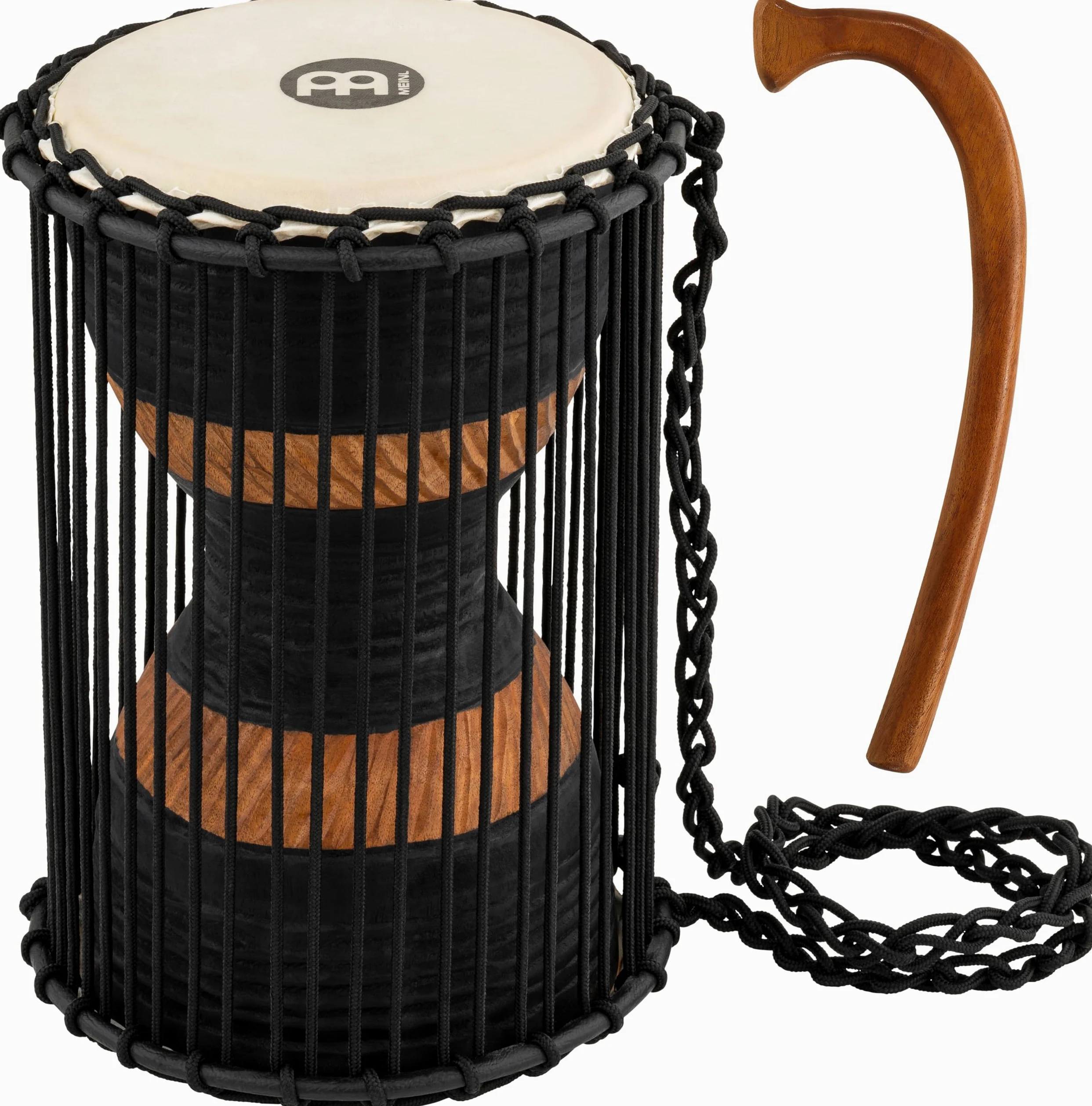 Meinl Percussion Drewniany bęben mówiący, średni, duży instrument z kozą skórą, wysokość 30,5 cm, w tym drewniany trzepak, mahoń, wielokolorowy (ATD-M)
