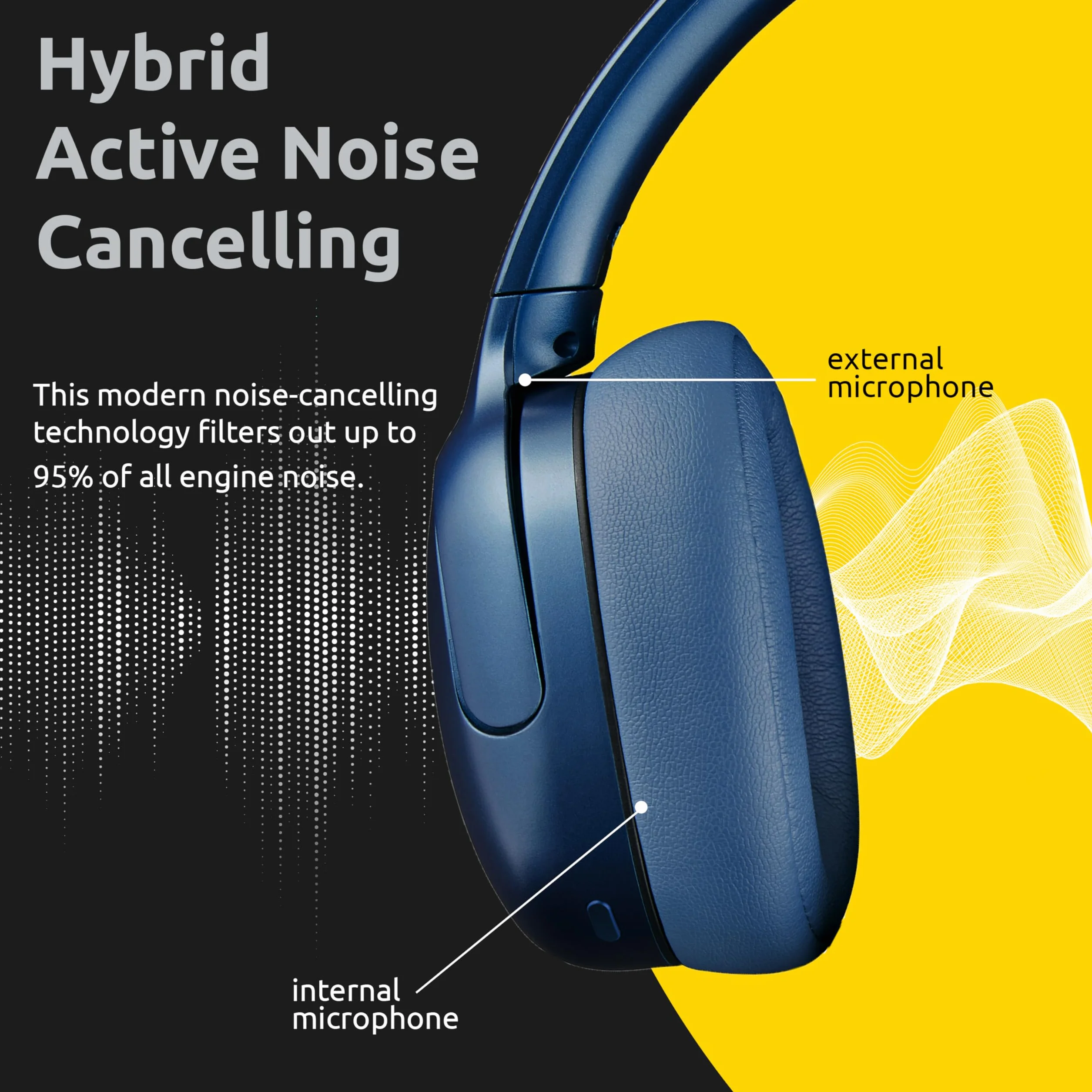 Intenso O400HA słuchawki nauszne – Hybrid Active Noise Cancelling, czas pracy do 75 godzin i Bluetooth 5.3, tryb muzyki, tryb przejrzystości i szybki czas ładowania, niebieskie