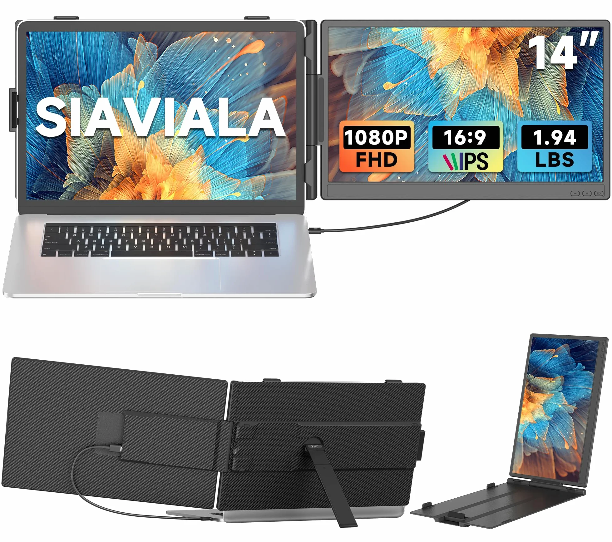 Przedłużacz ekranu laptopa, 35.6 cm FHD 1080P IPS Dual Screen Laptop, przenośny monitor do laptopów 13-17,3 cala