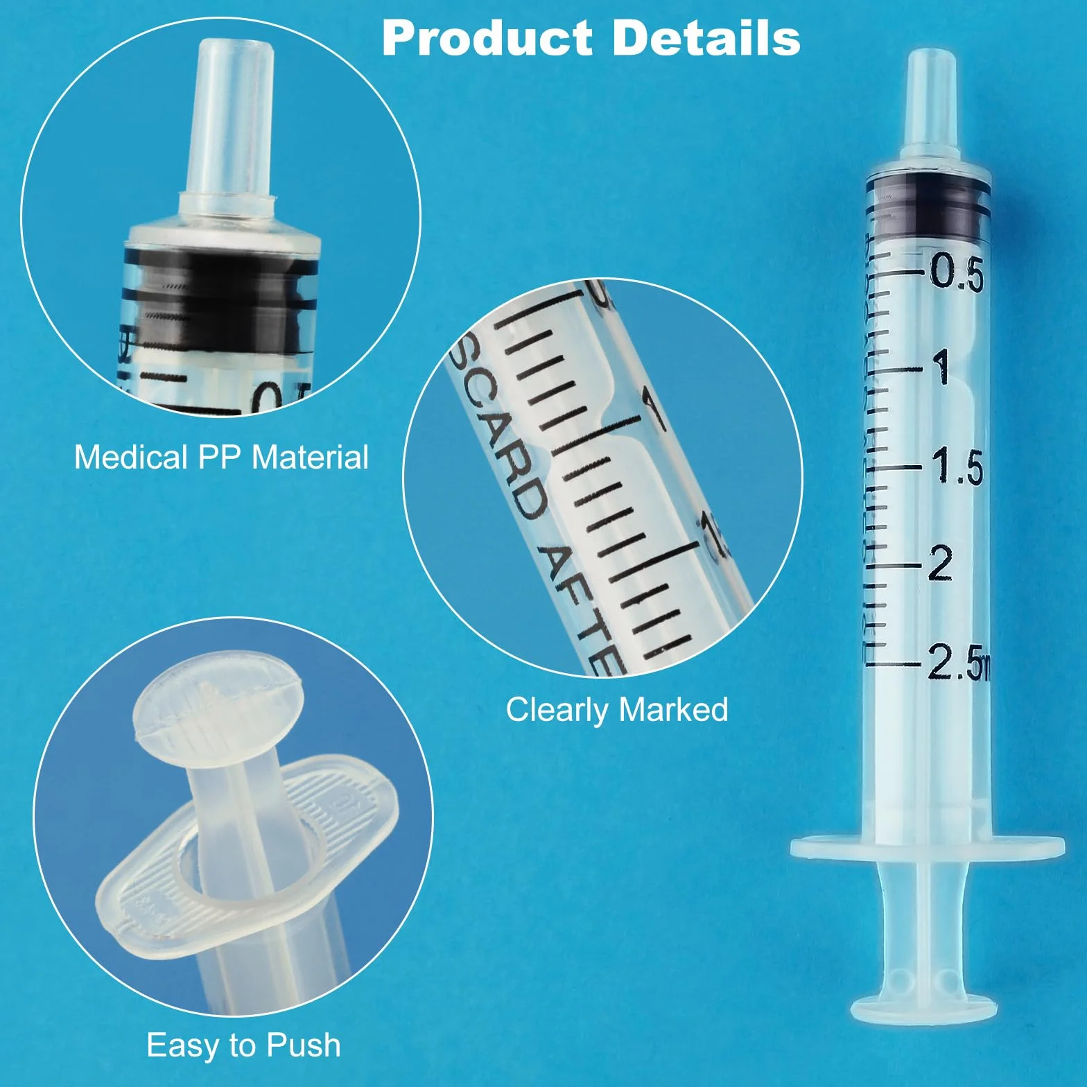Strzykawki 2,5 ml, 20 sztuk jednorazowe bez igły, plastikowa strzykawka z kołnierzem, strzykawka do pobrania kolostrum, strzykawka dozująca do karmienia małych zwierząt, laboratoria naukowe