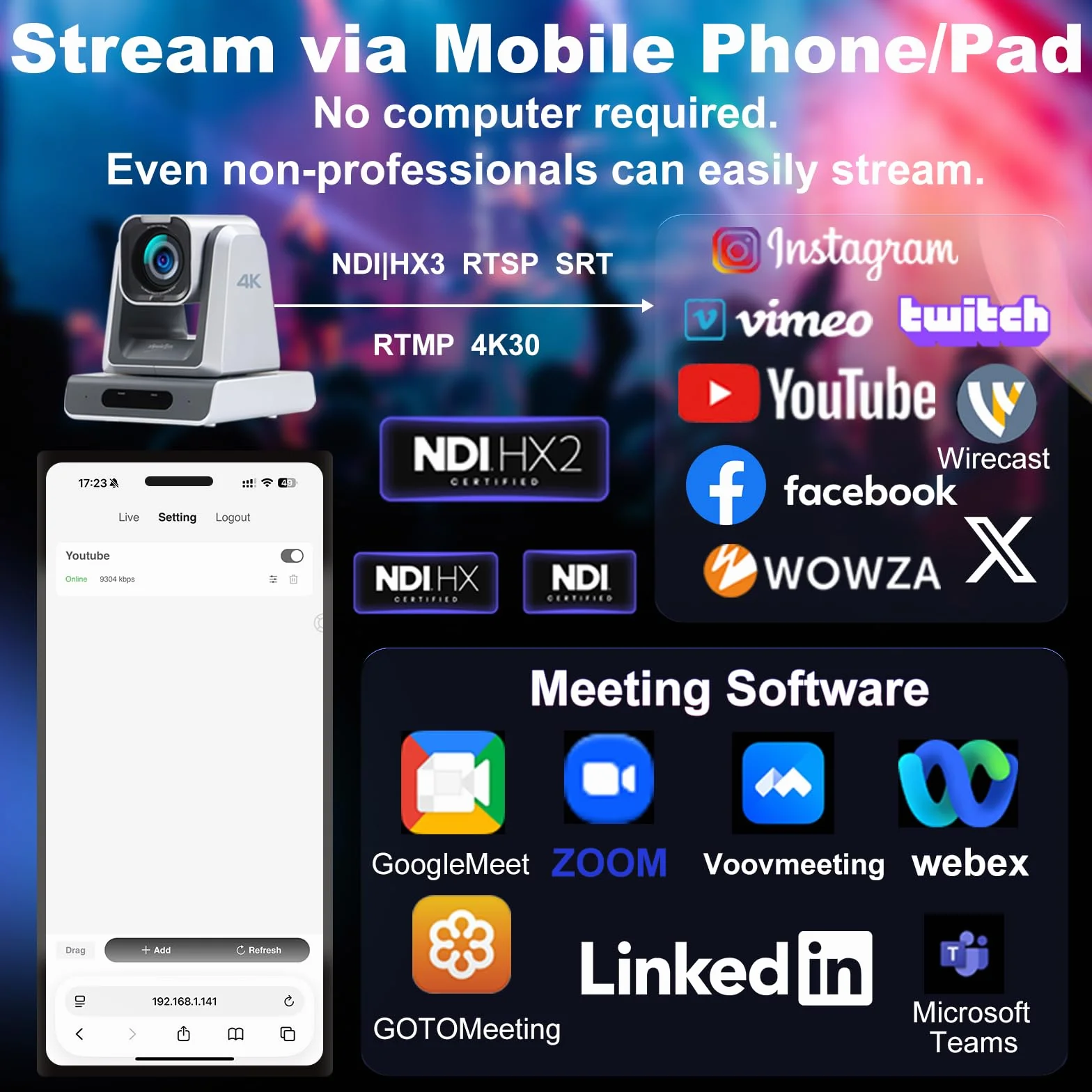 zowietek Kamera 4K NDI|HX3 PTZ PoE, 18-krotny zoom optyczny, jednoczesne wyjścia HDMI i SDI, RTSP/RTMP/SRT, samodzielne przesyłanie strumieniowe IP na żywo do YouTube, Twitch na spotkanie,