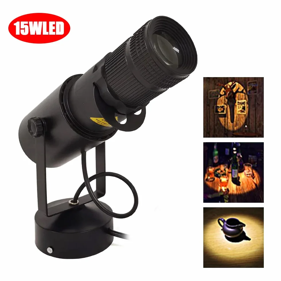 Reflektor punktowy do kuli dyskotekowej, 15 W, 5500 K, 4 przysłony, regulowana przysłona, kąt wiązki światła LED, efekt DJ-a, 8 m